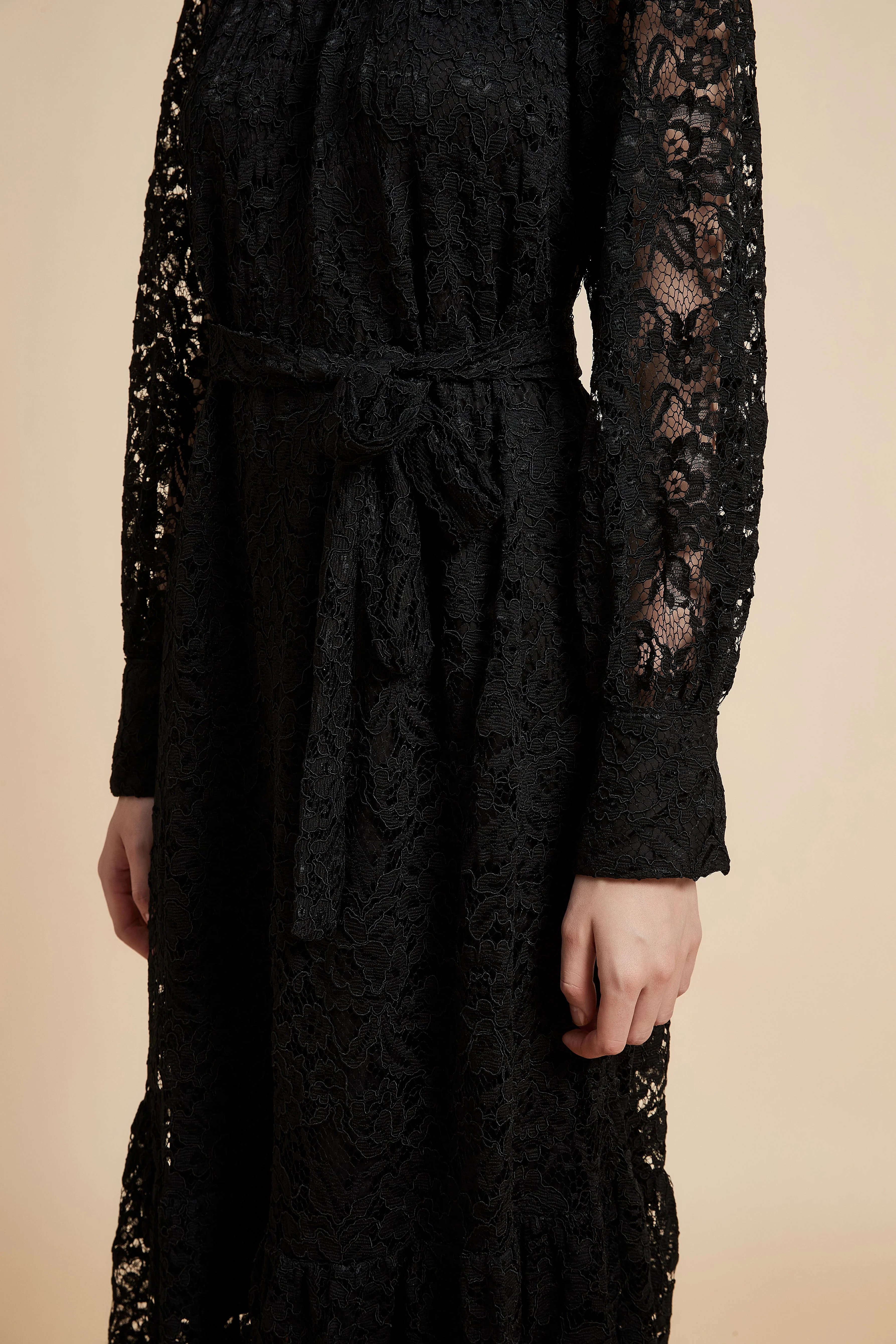 Long Sleeve Midi Dress with Lace Details - Image 4