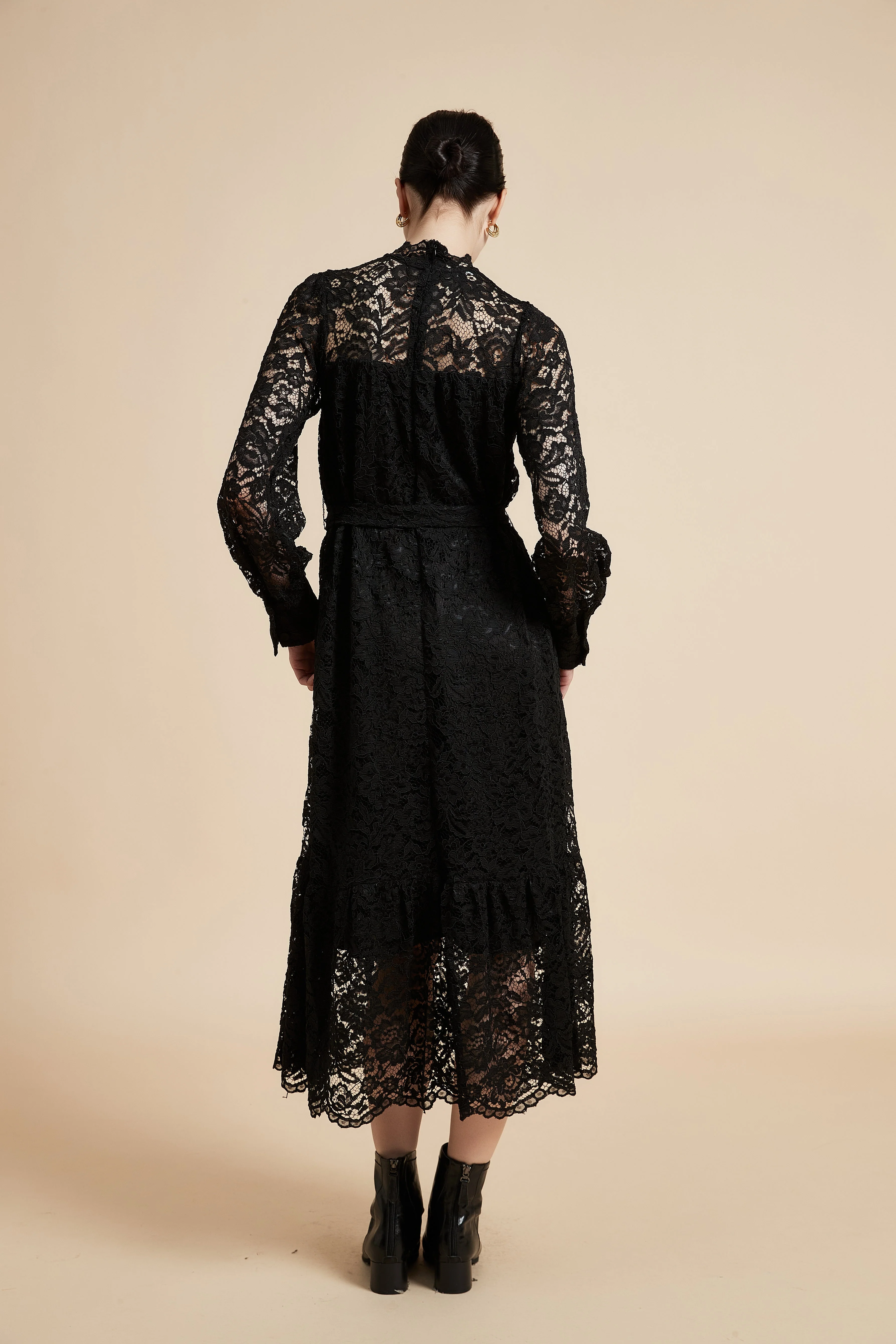 Long Sleeve Midi Dress with Lace Details - Image 6