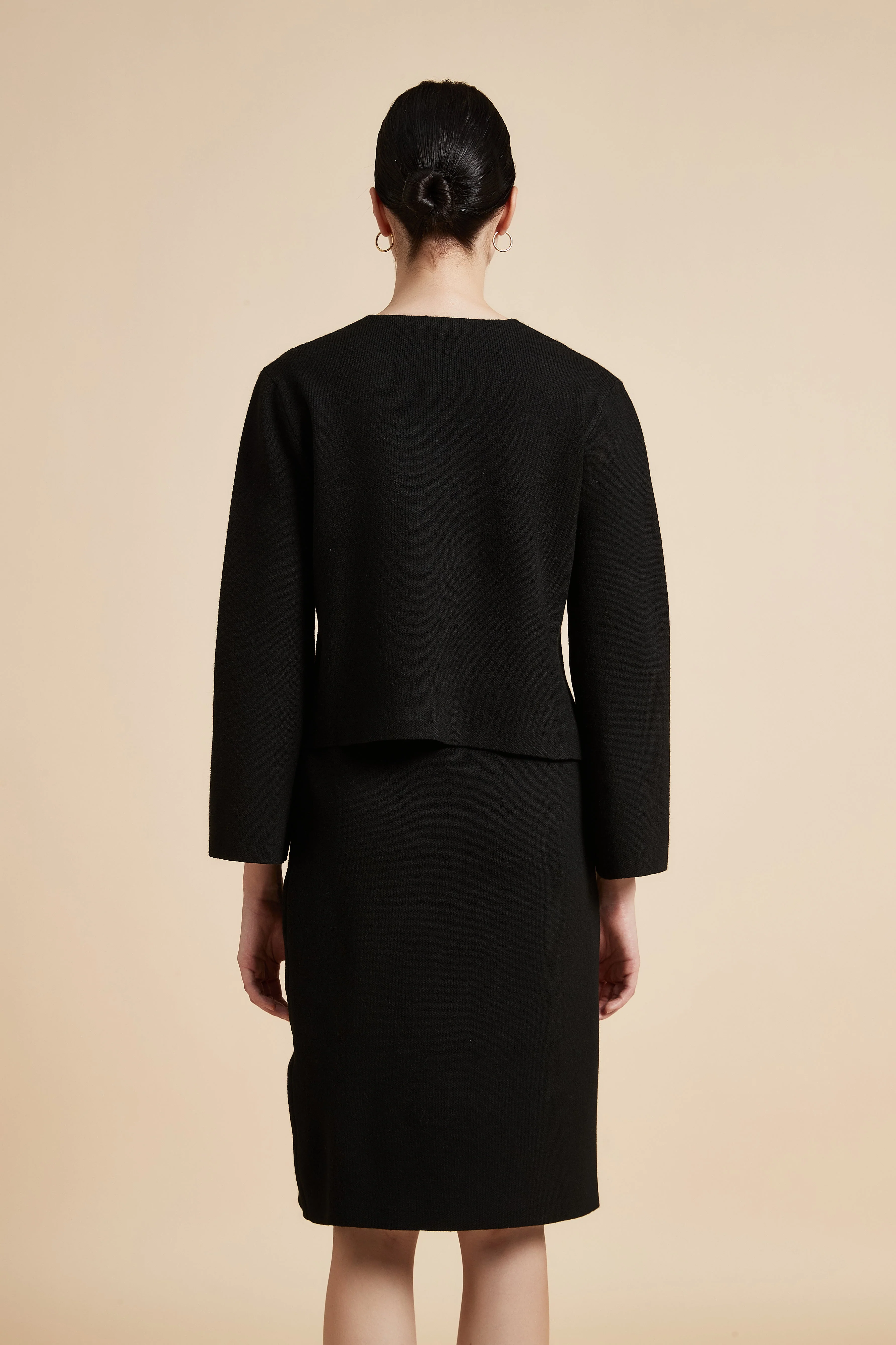 Solid Waist-Length Cardigan with Long Sleeves - Image 5