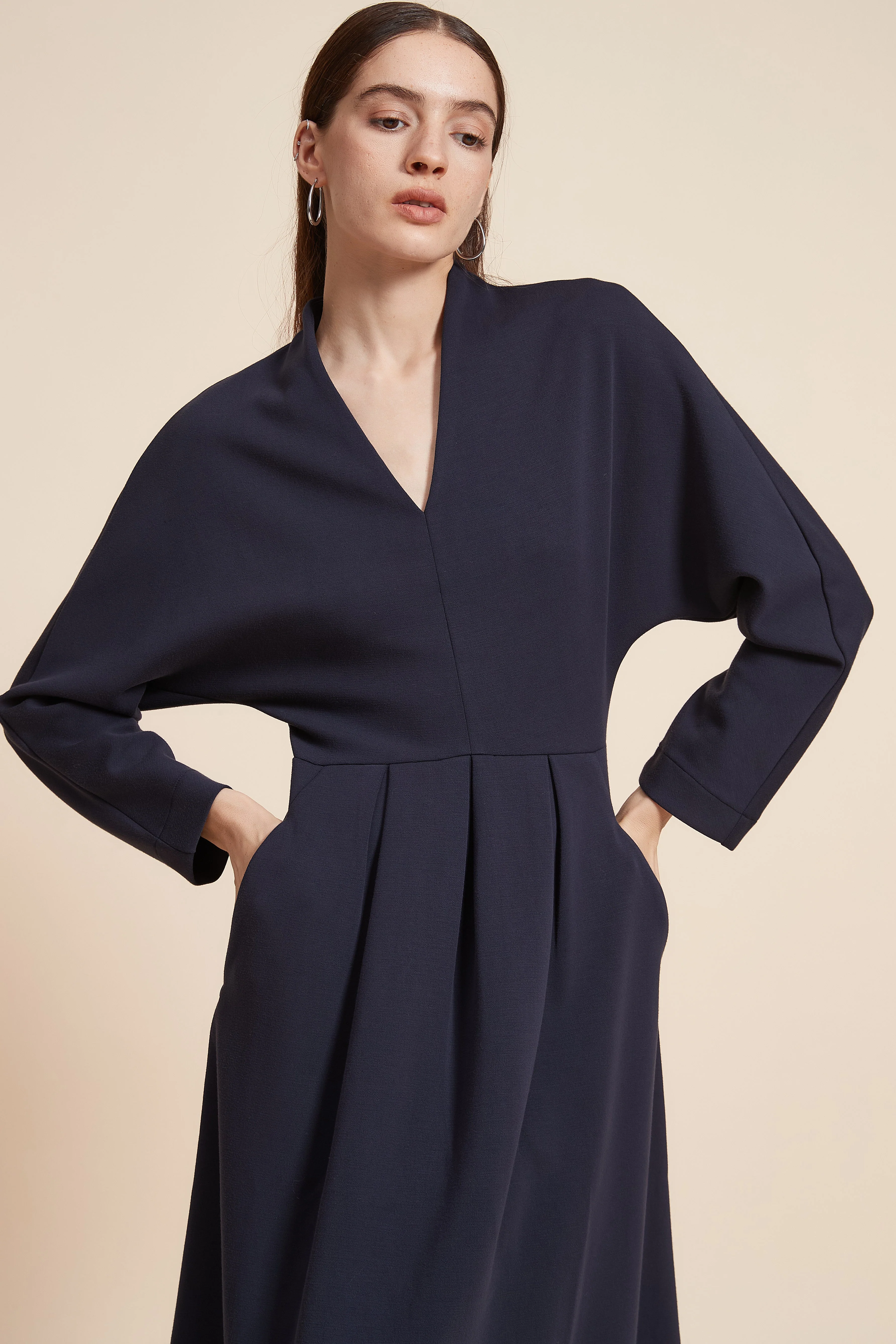 Plain Long-Sleeved Midi Dress - Image 2
