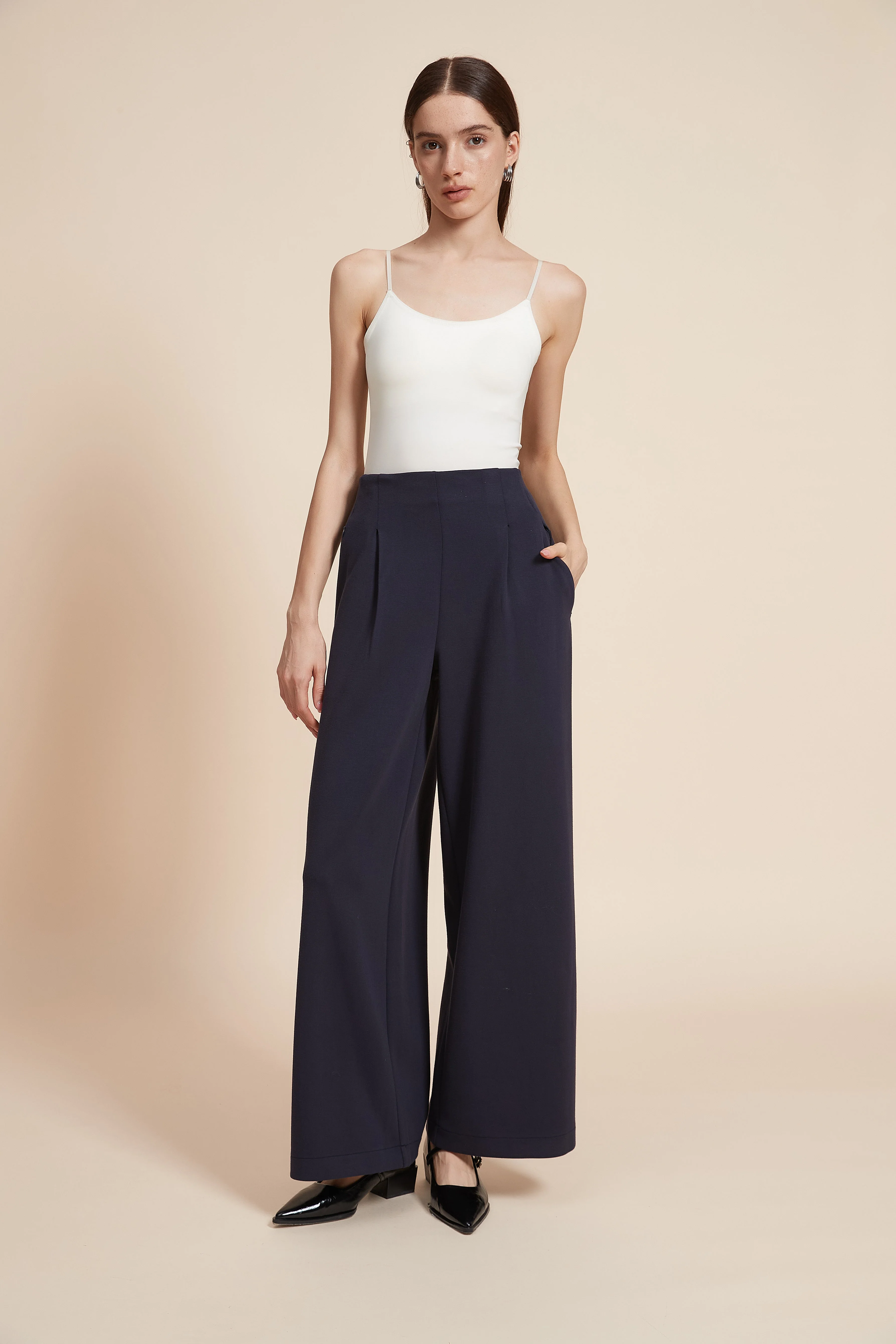 Plain Wide-Leg Long Pants - Image 2