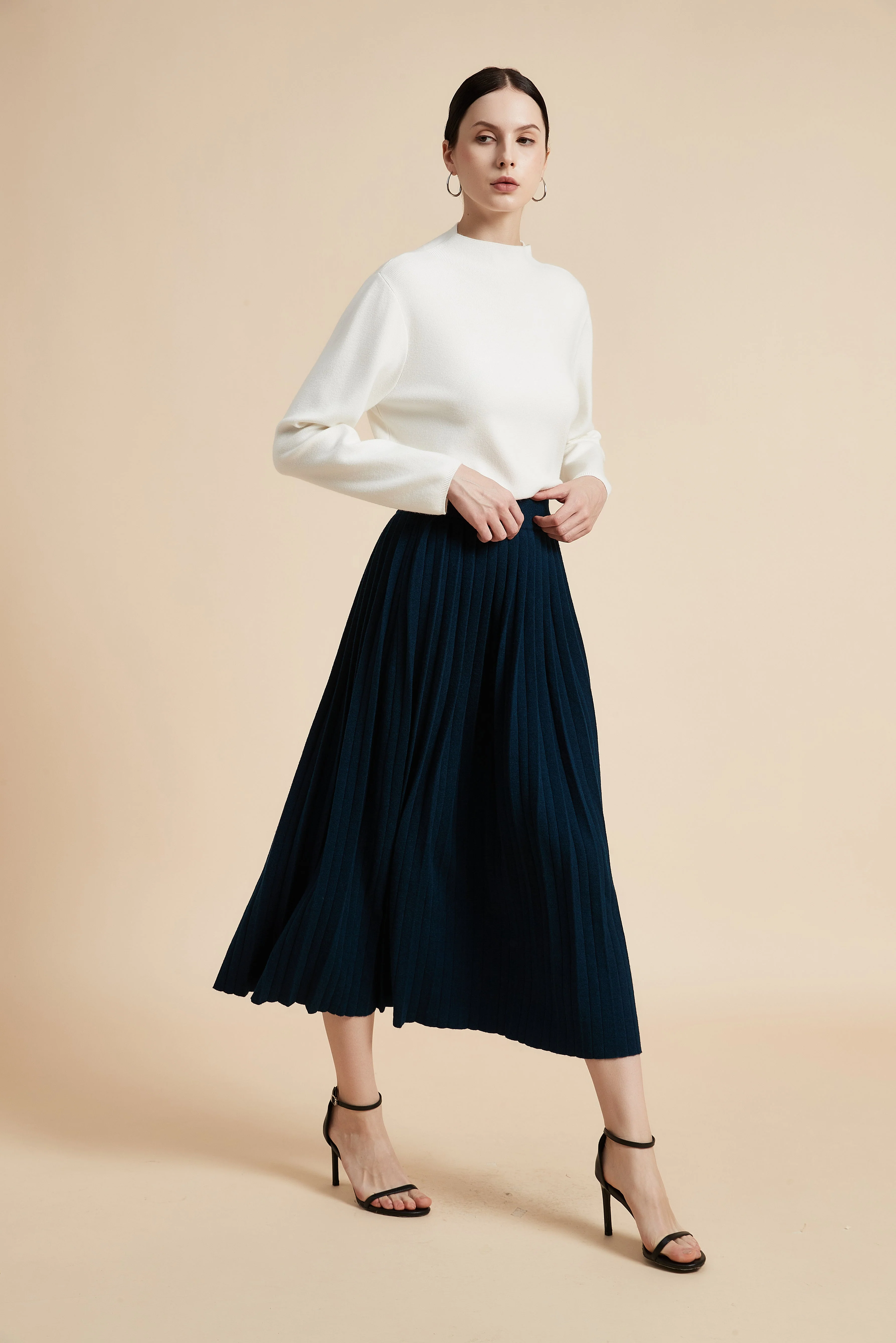Plain Pleated Midi Skirt