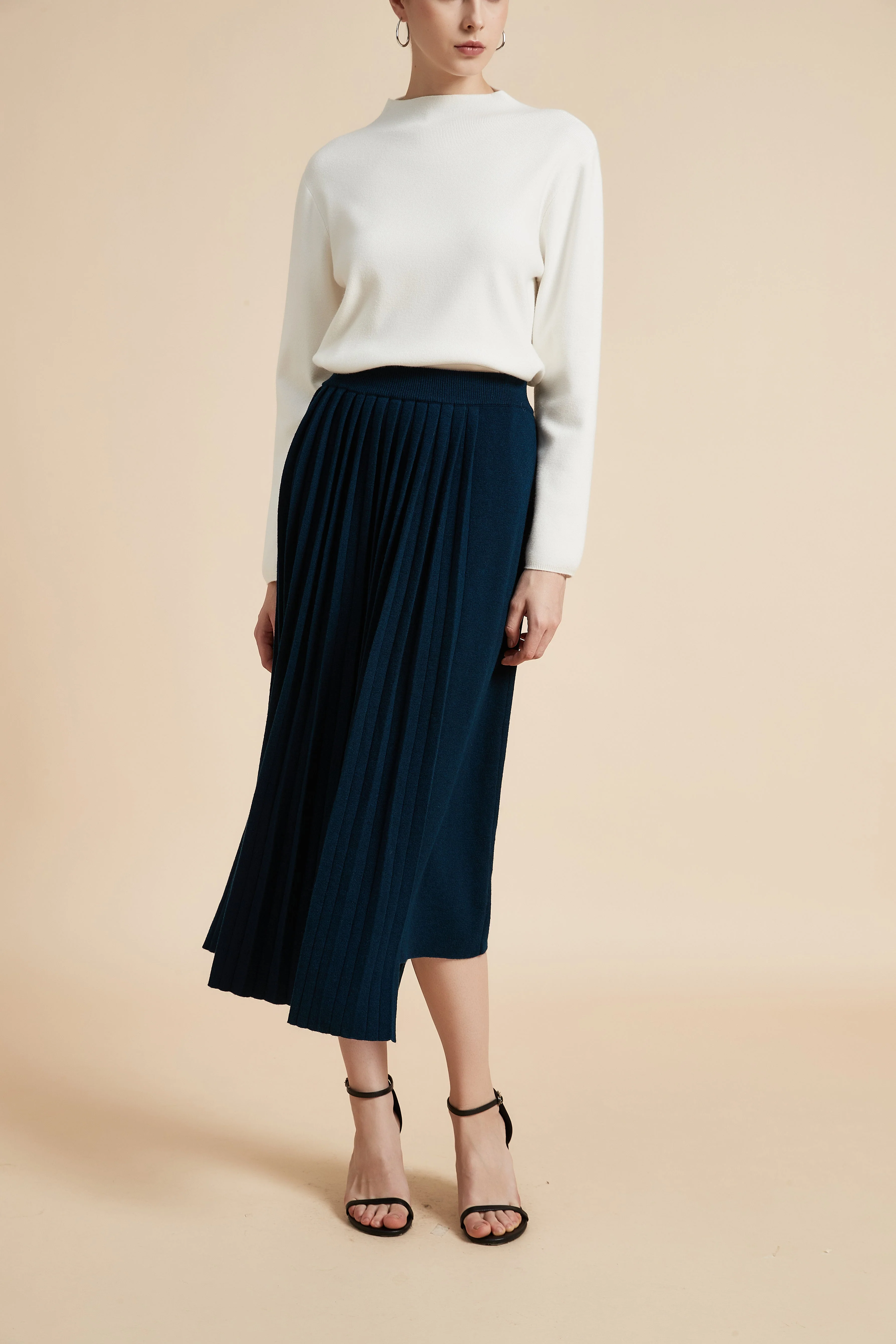 Plain Pleated Midi Skirt - Image 2