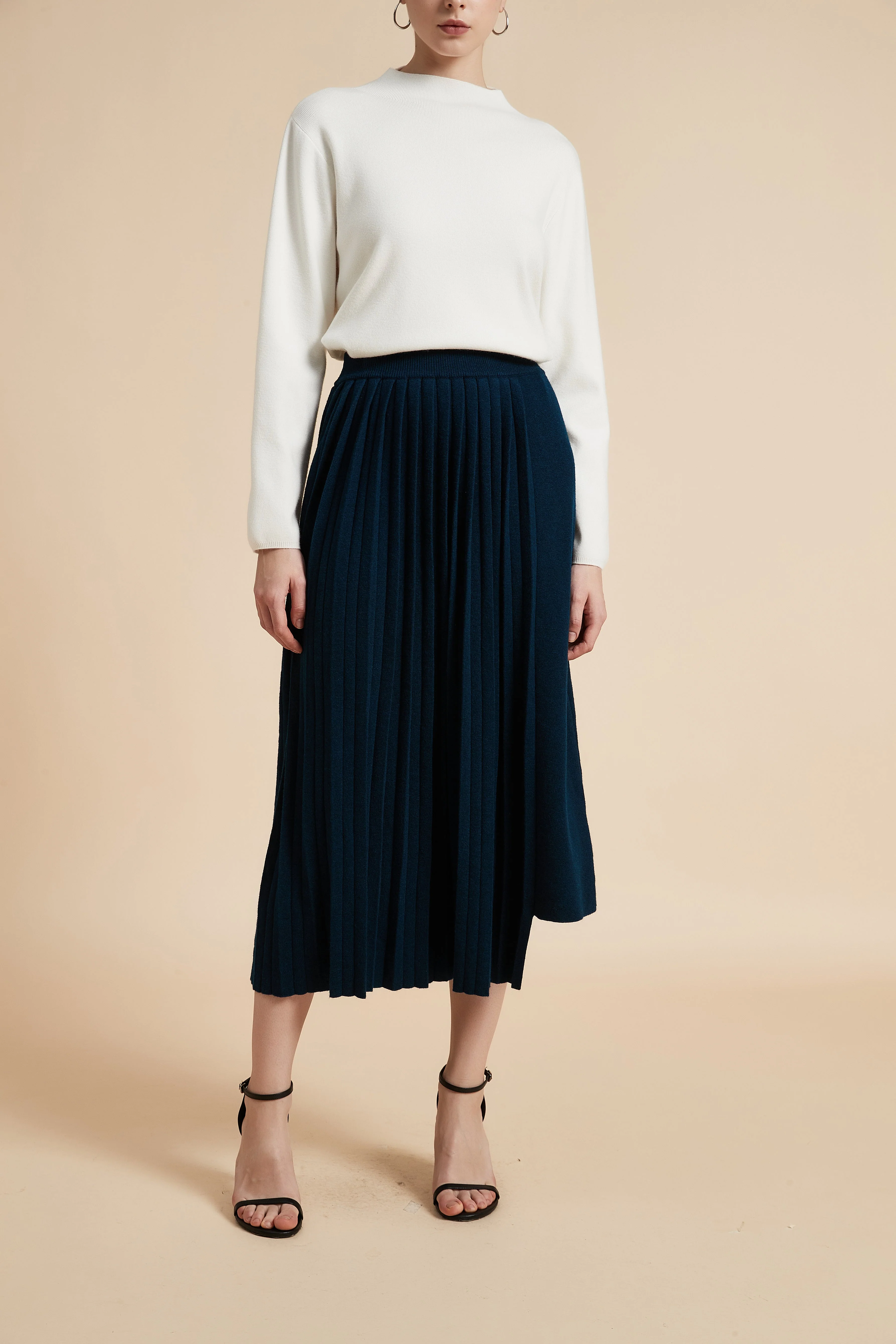Plain Pleated Midi Skirt - Image 3