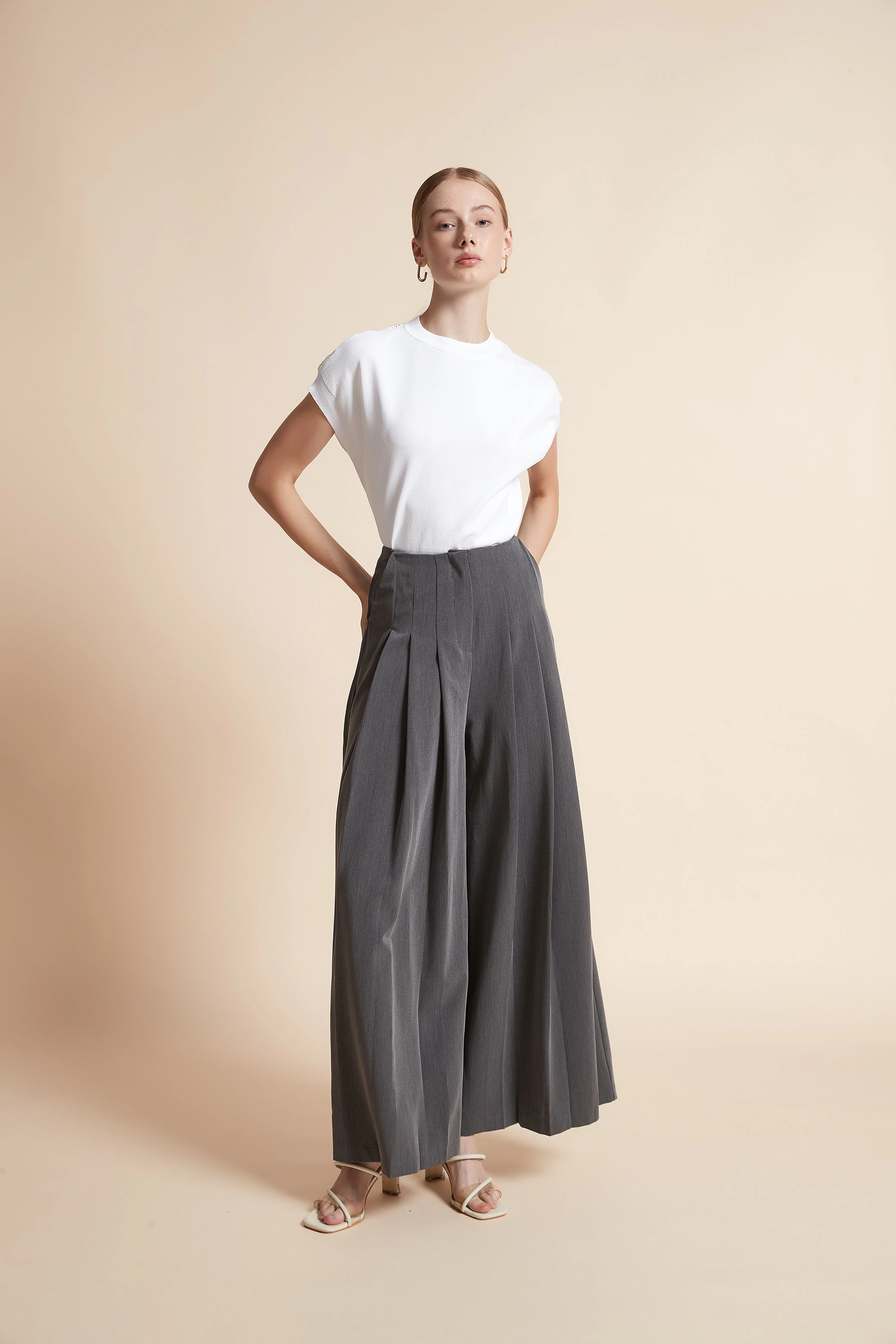 Wide-Leg Pleated Trousers
