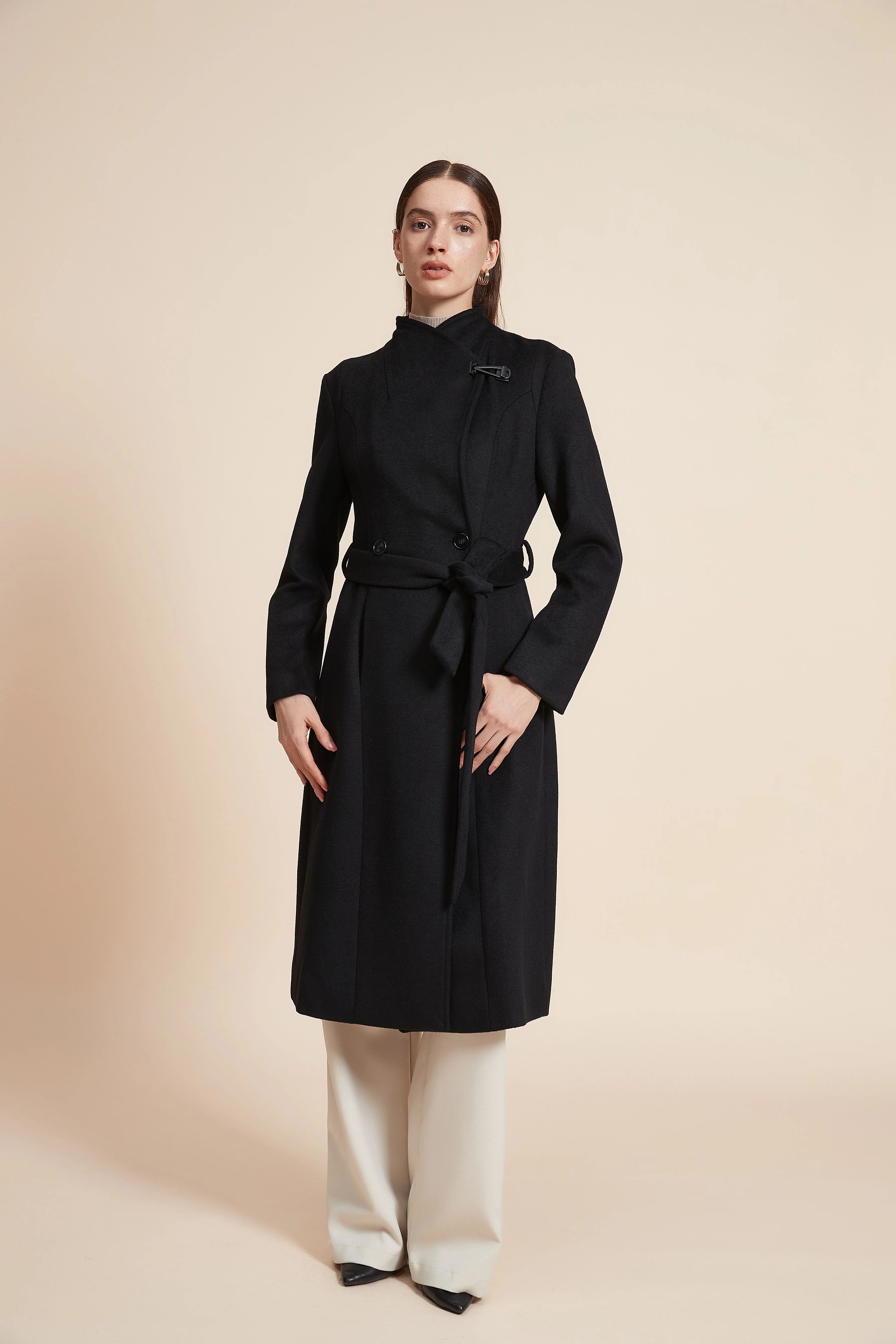 Long Plain Coat With Belt