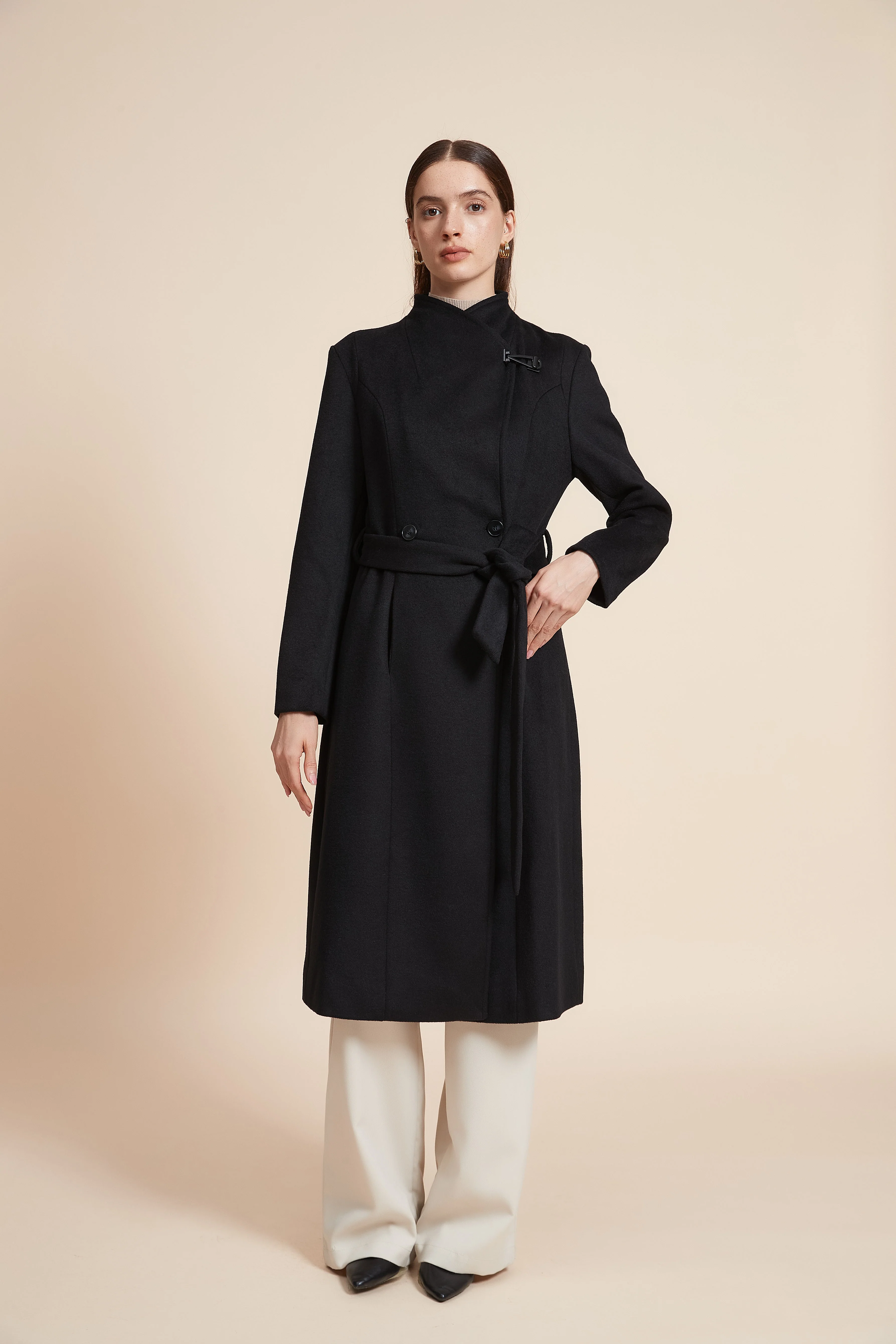 Long Plain Coat With Belt - Image 2