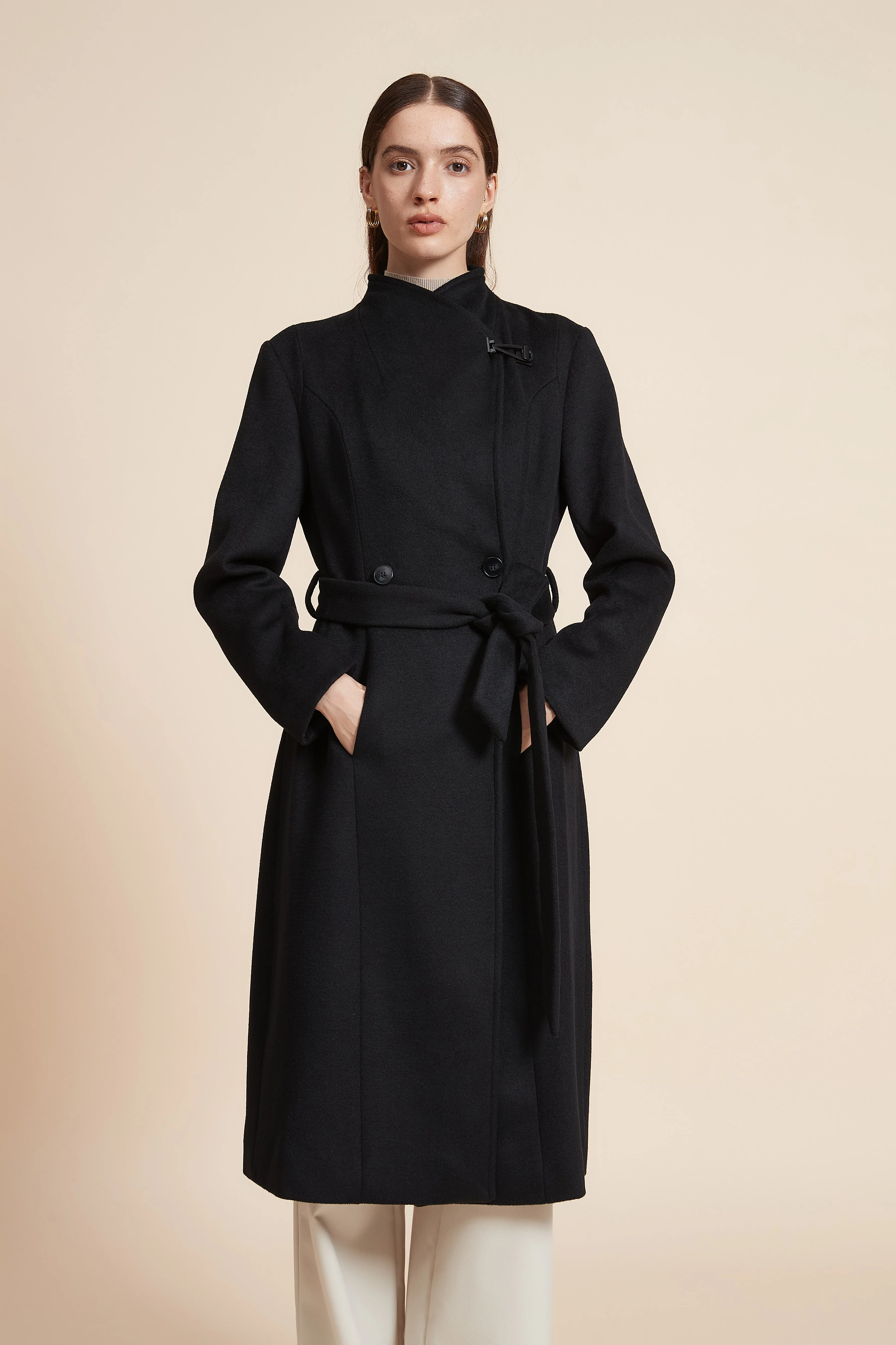 Long Plain Coat With Belt - Image 5