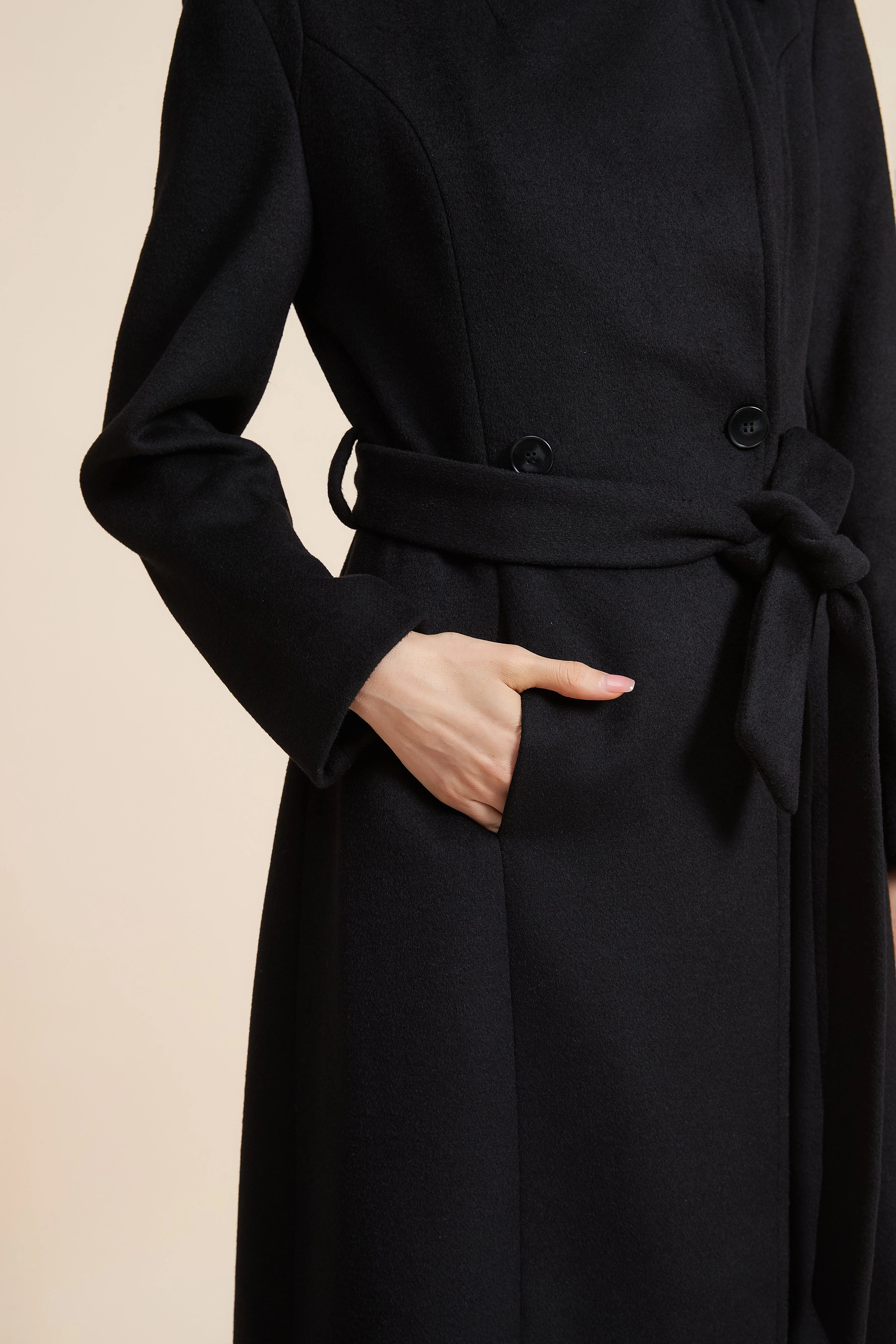 Long Plain Coat With Belt - Image 7