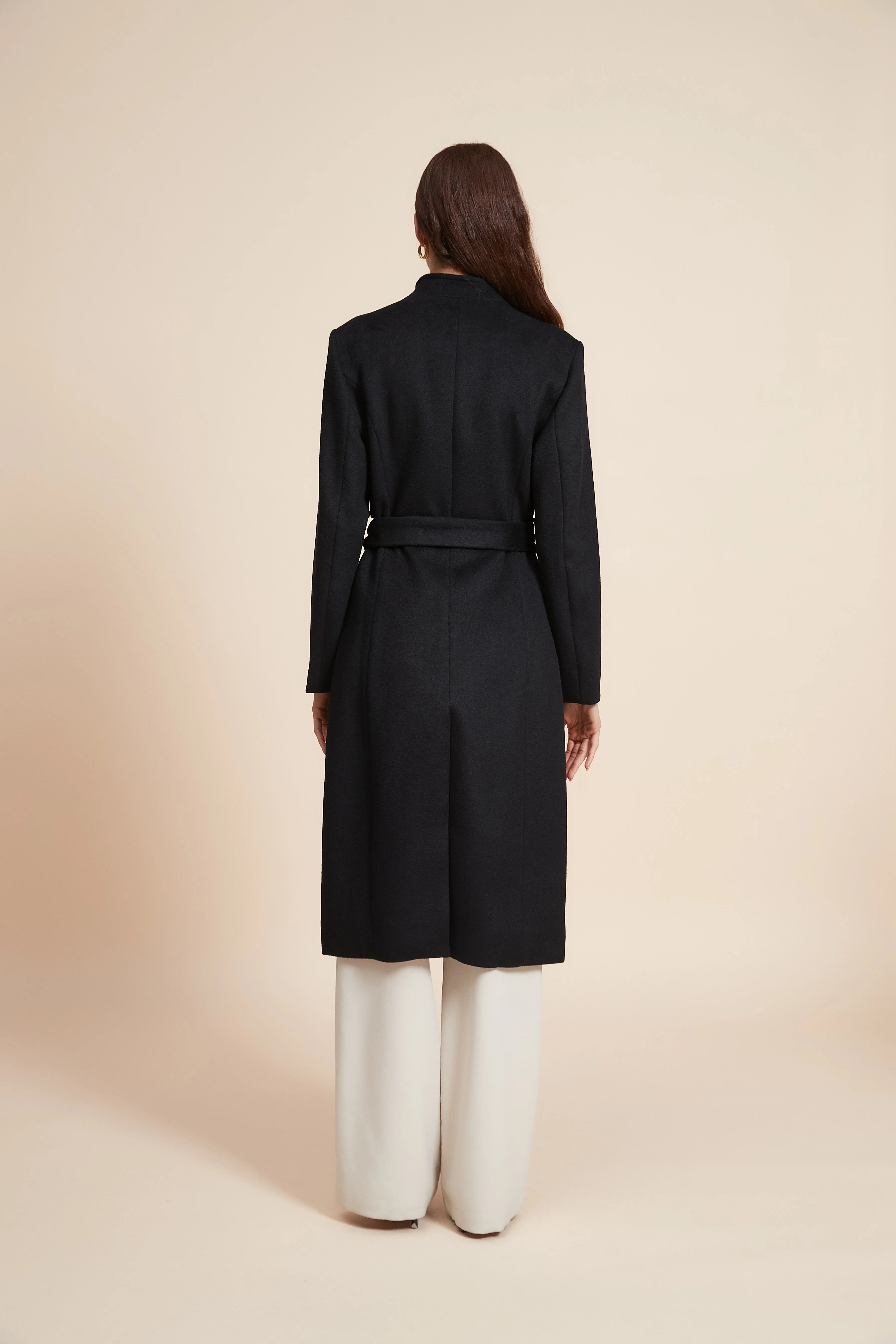 Long Plain Coat With Belt - Image 8