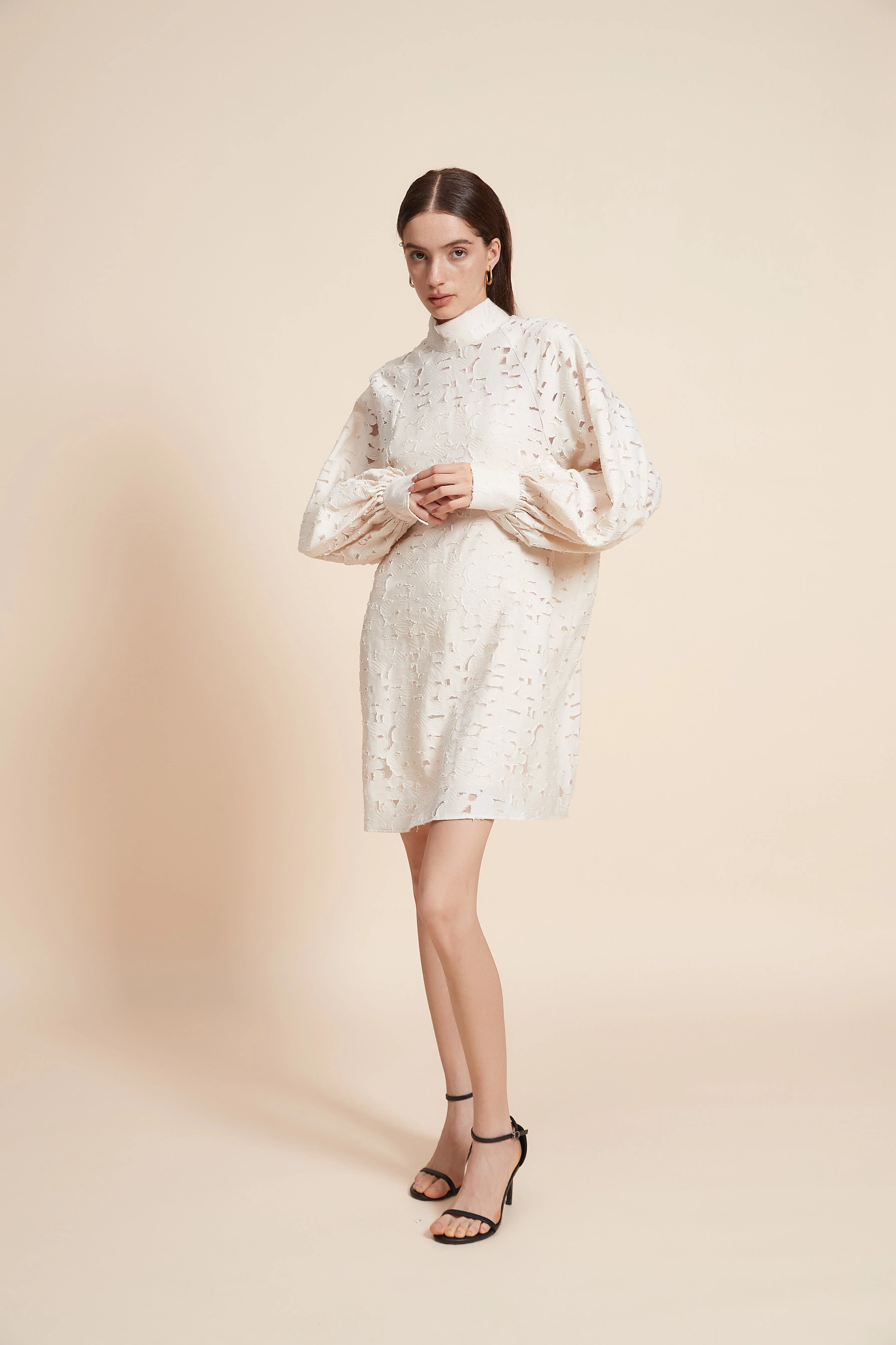 Jacquard Short Dress With Long Sleeves - Image 13