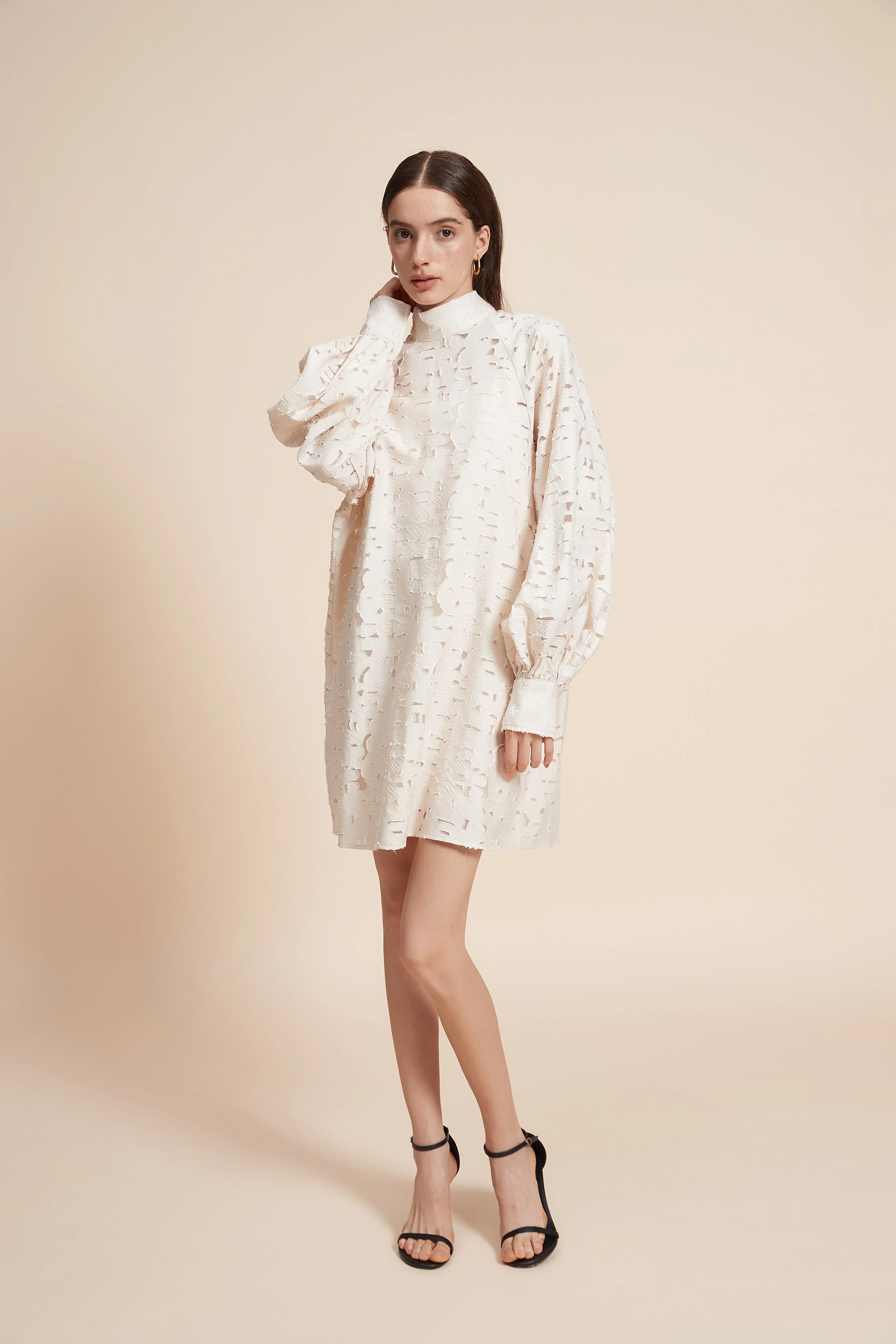 Jacquard Short Dress With Long Sleeves - Image 15