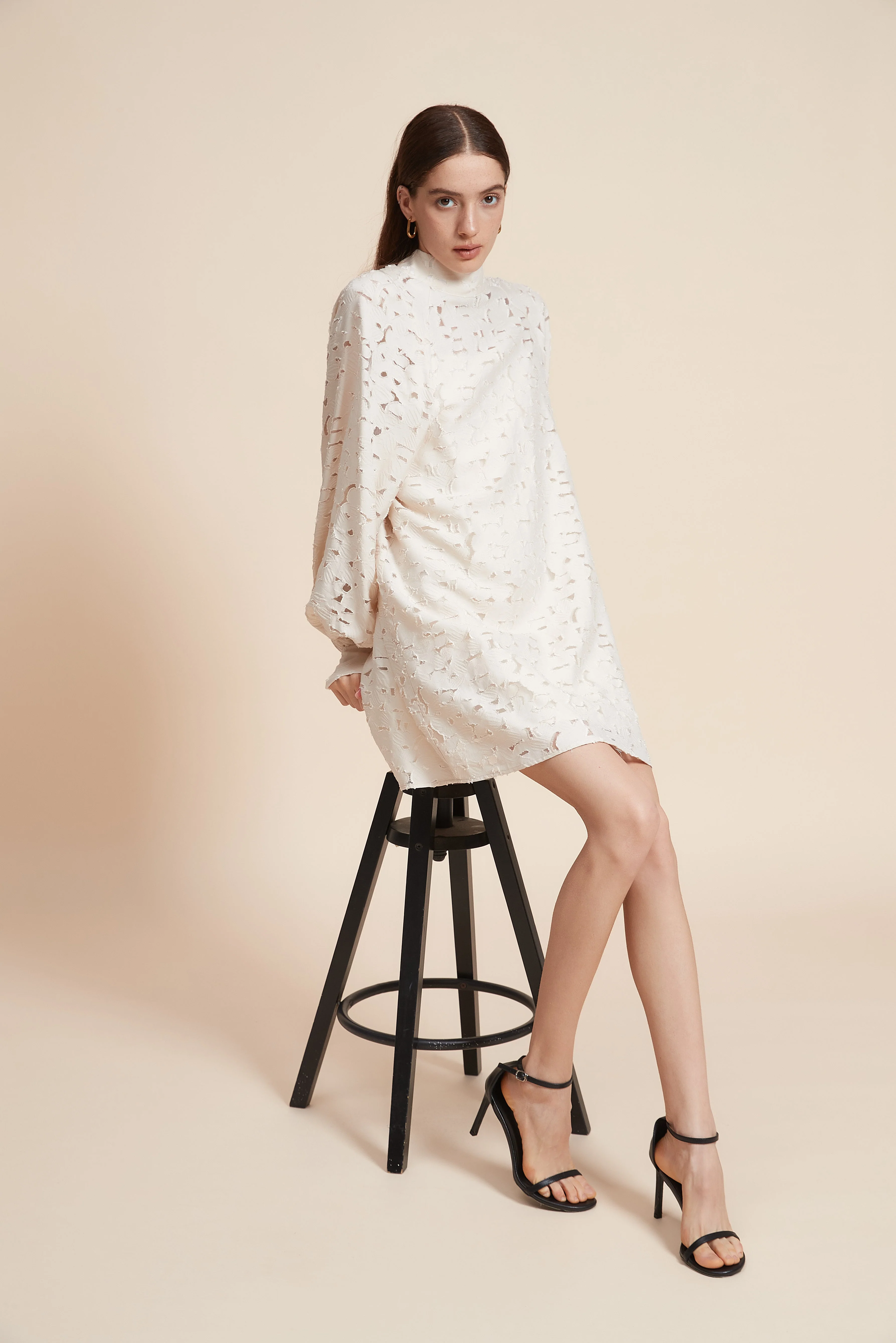 Jacquard Short Dress With Long Sleeves - Image 16