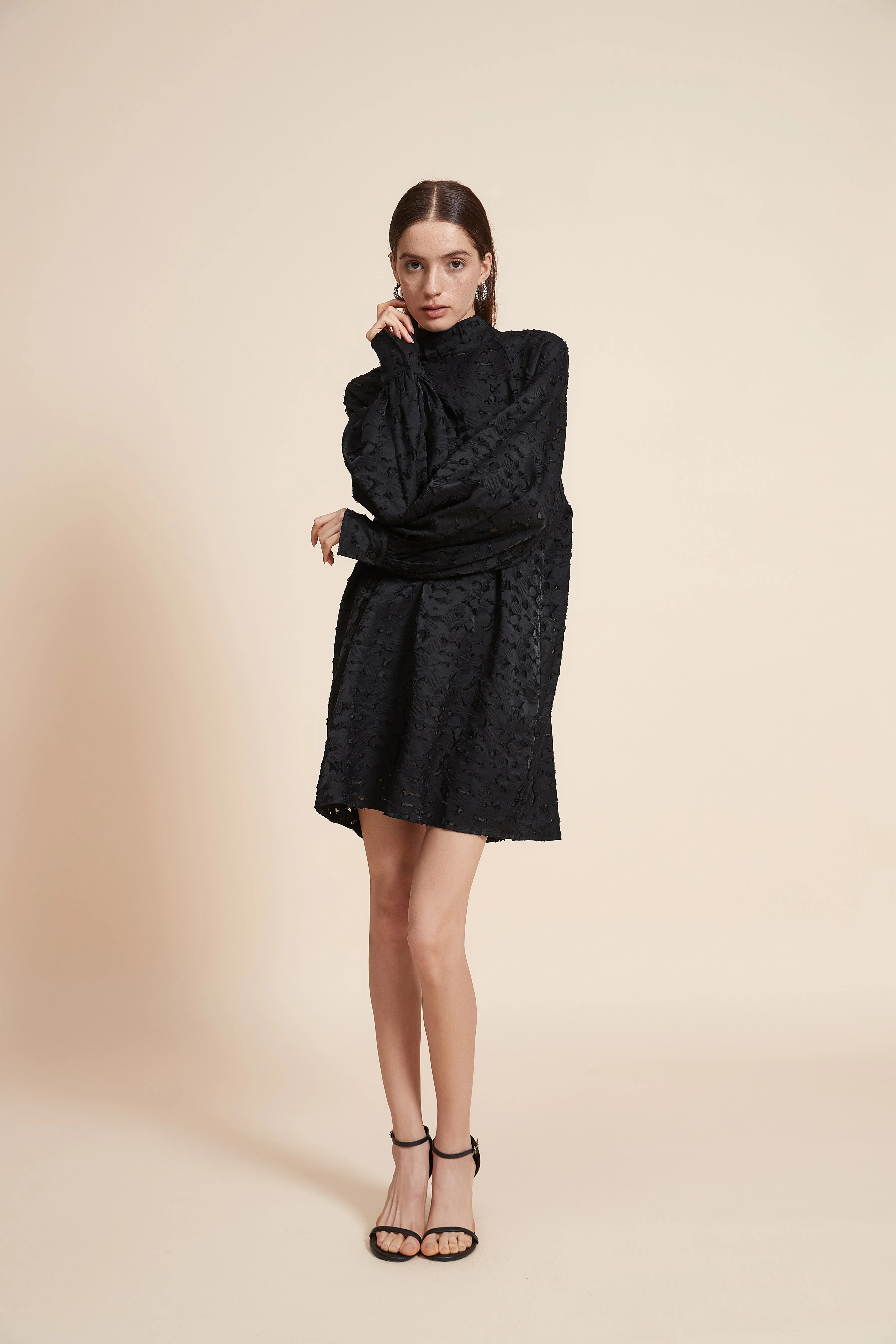 Jacquard Short Dress With Long Sleeves - Image 3