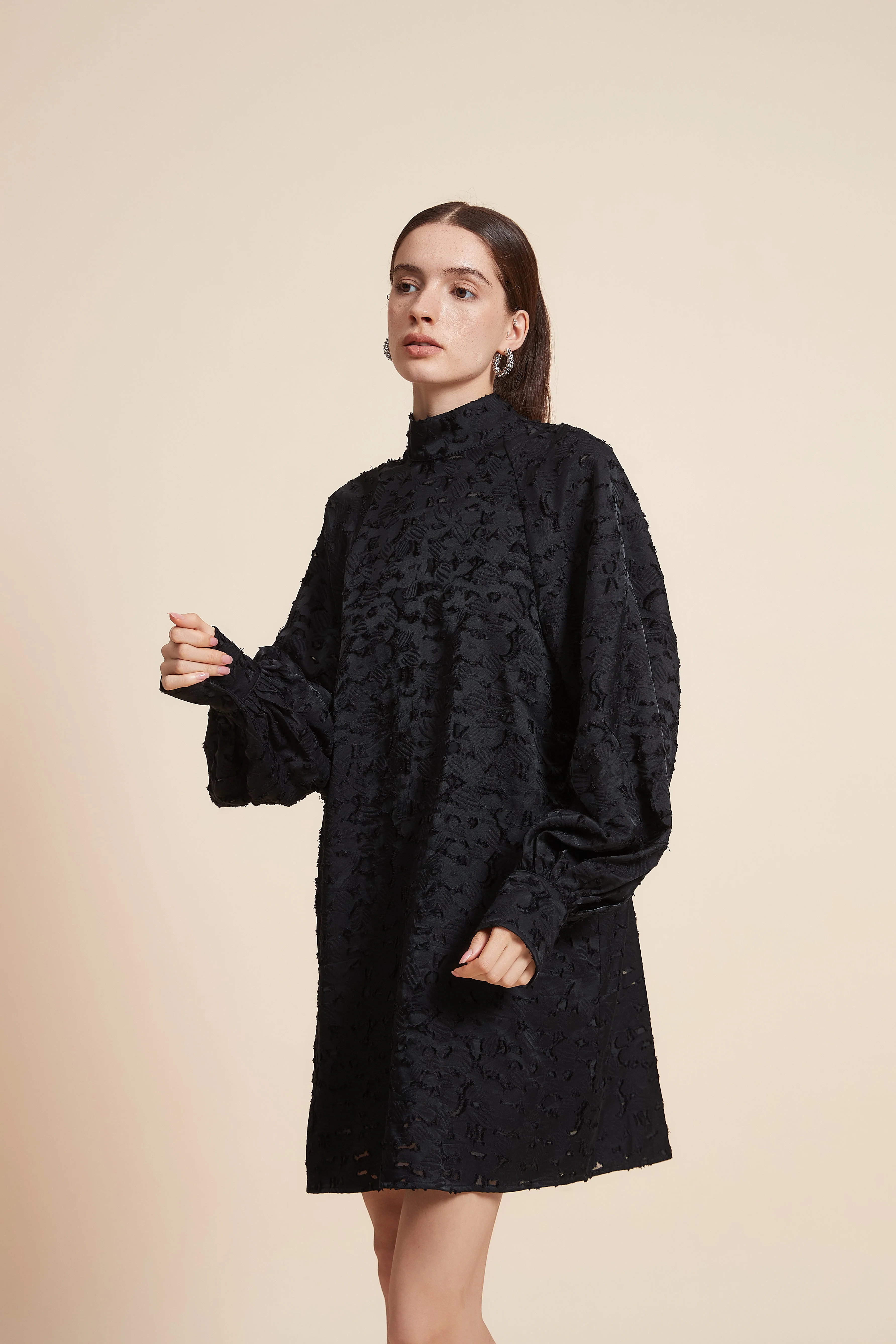 Jacquard Short Dress With Long Sleeves - Image 5
