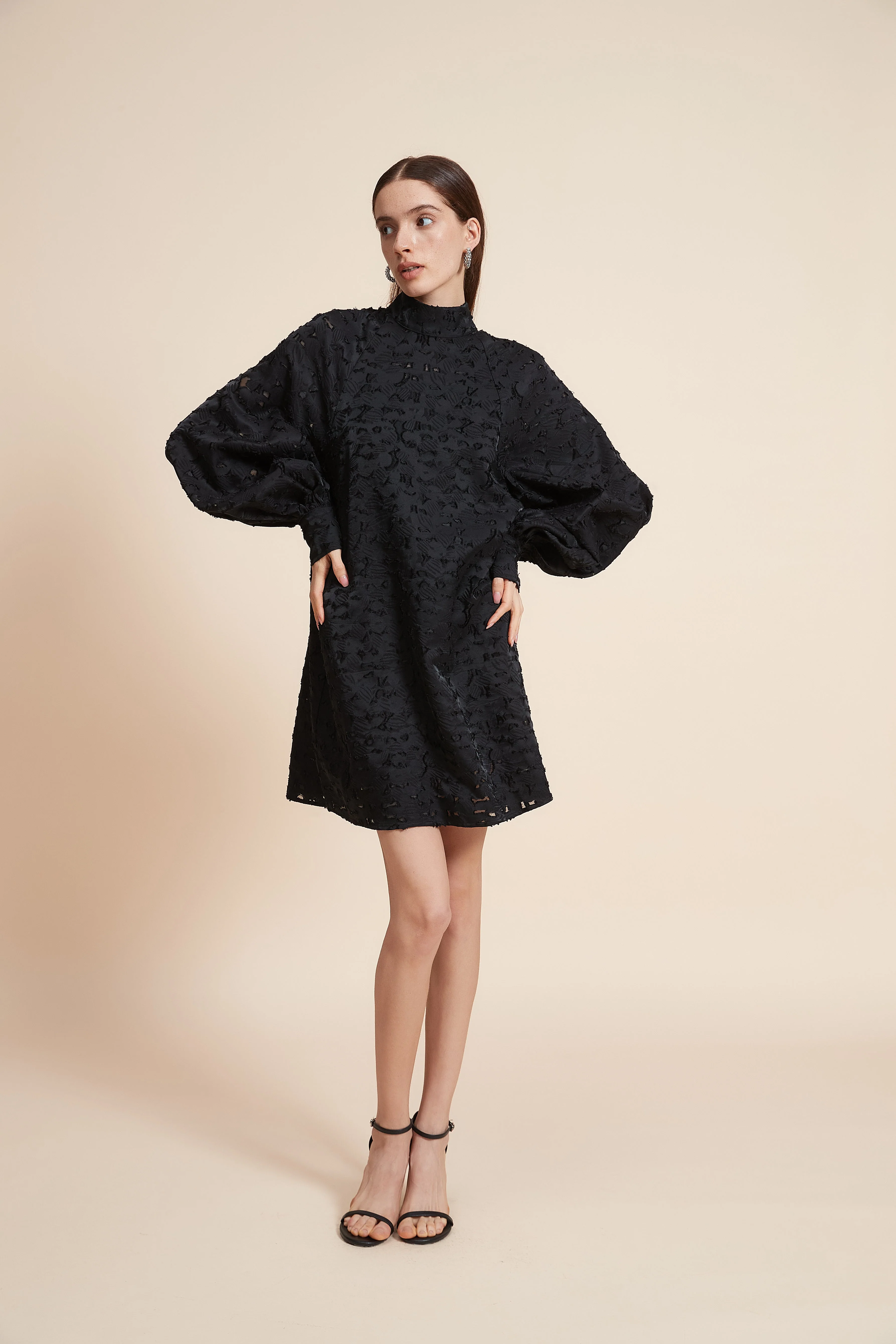 Jacquard Short Dress With Long Sleeves - Image 8