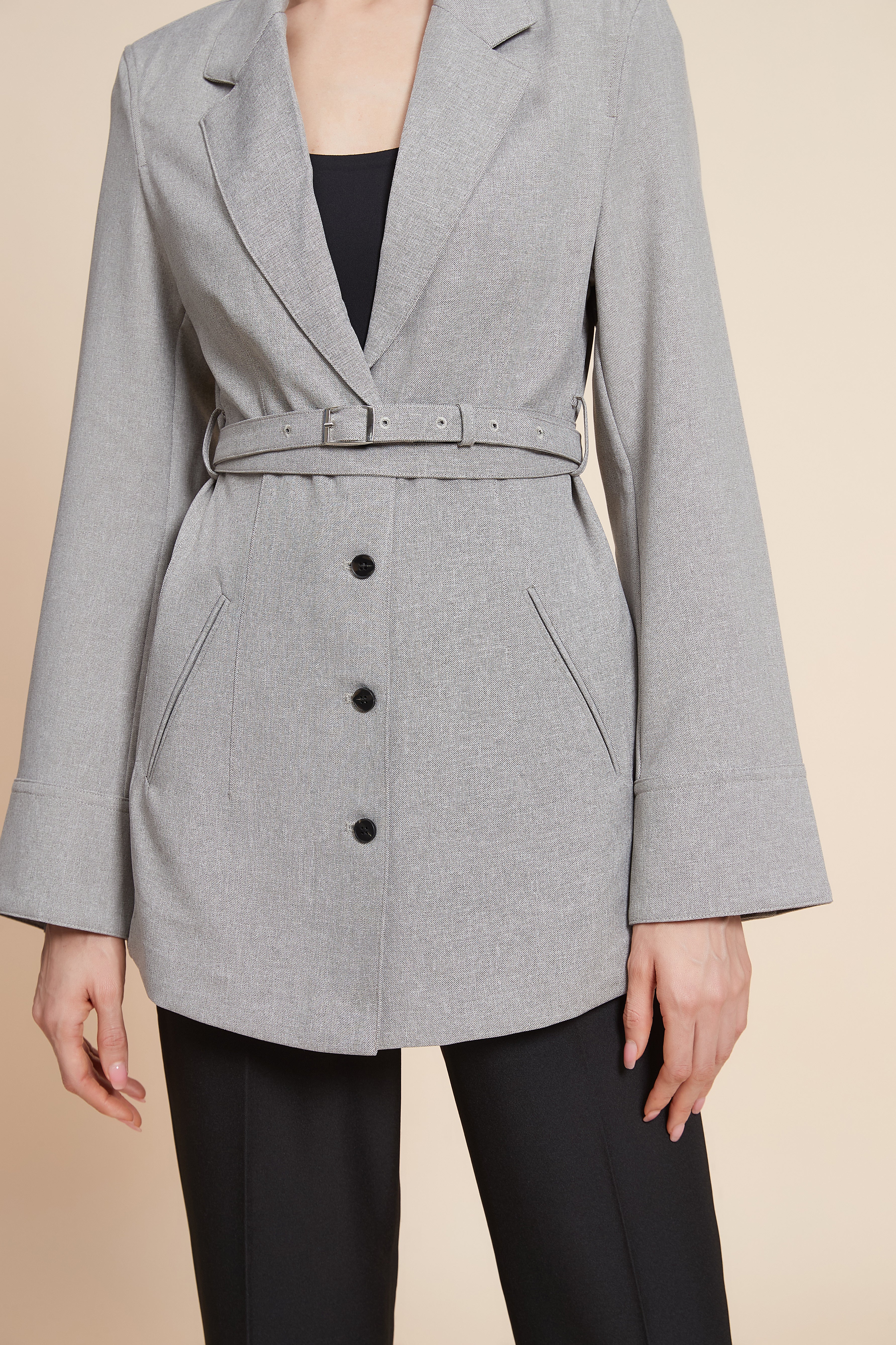 Plain Blazer with Waist Belt - Image 5