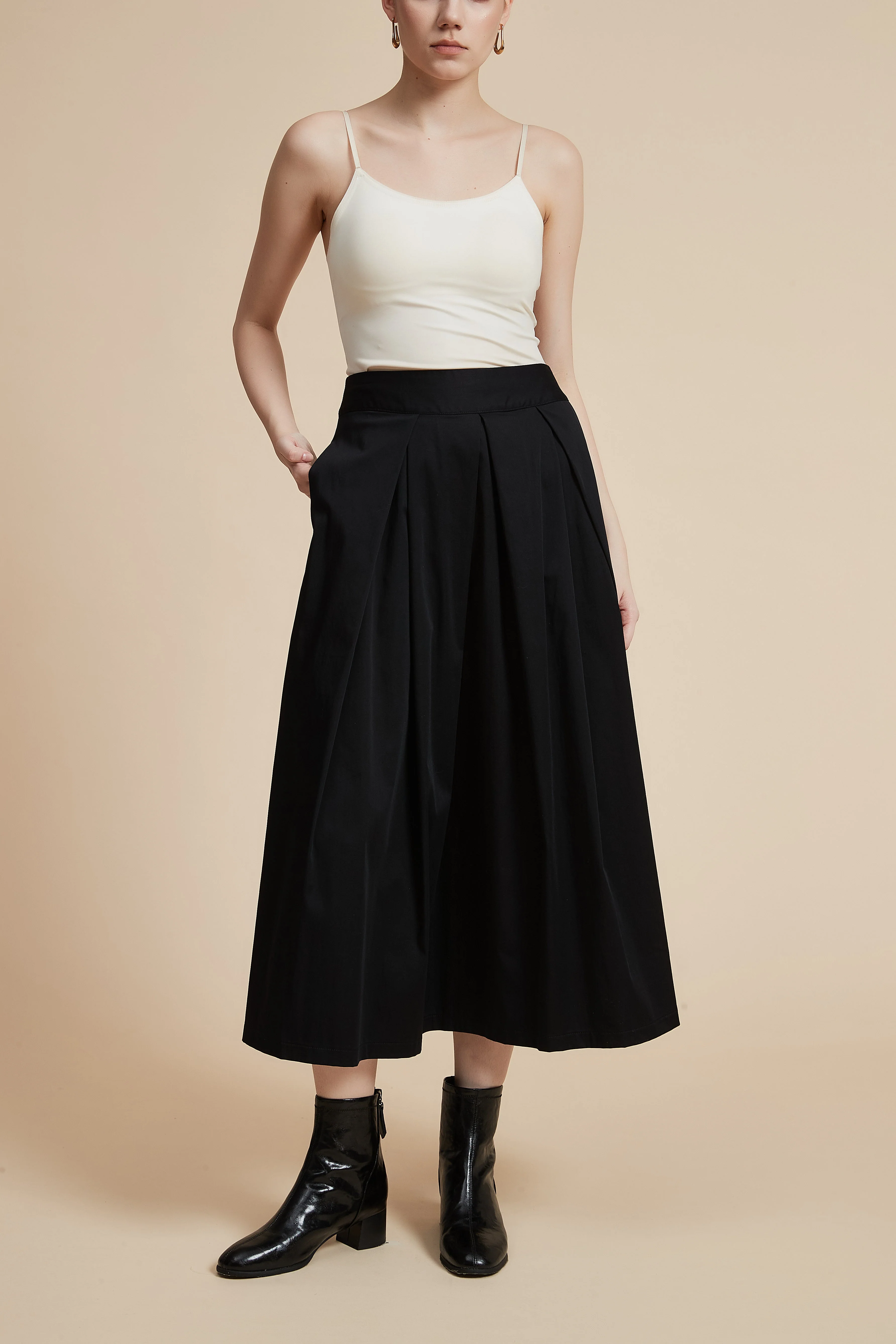 Plain Wide-Leg Midi Skirt