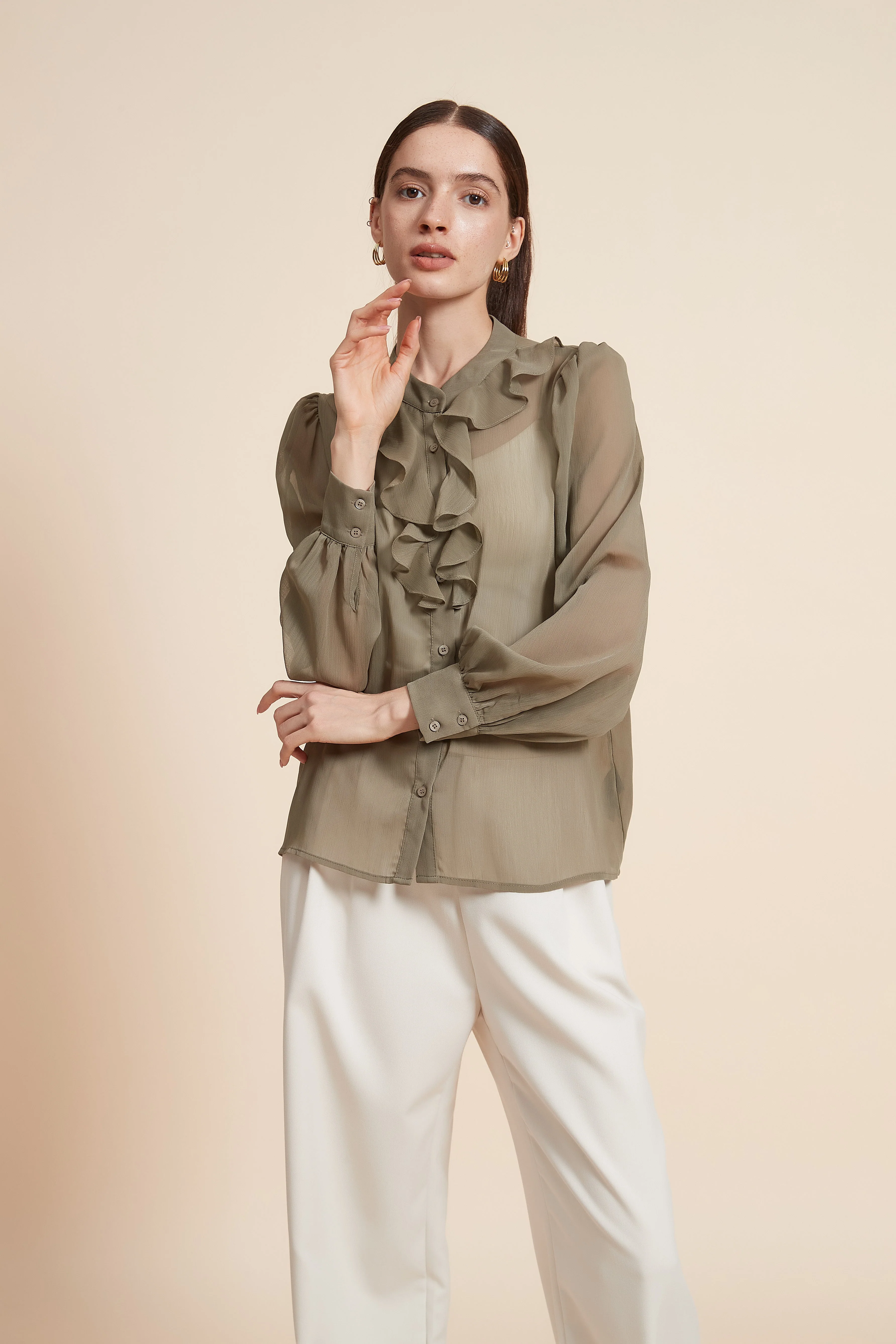 Ruched Blouse With Wide Long Sleeves - Image 3