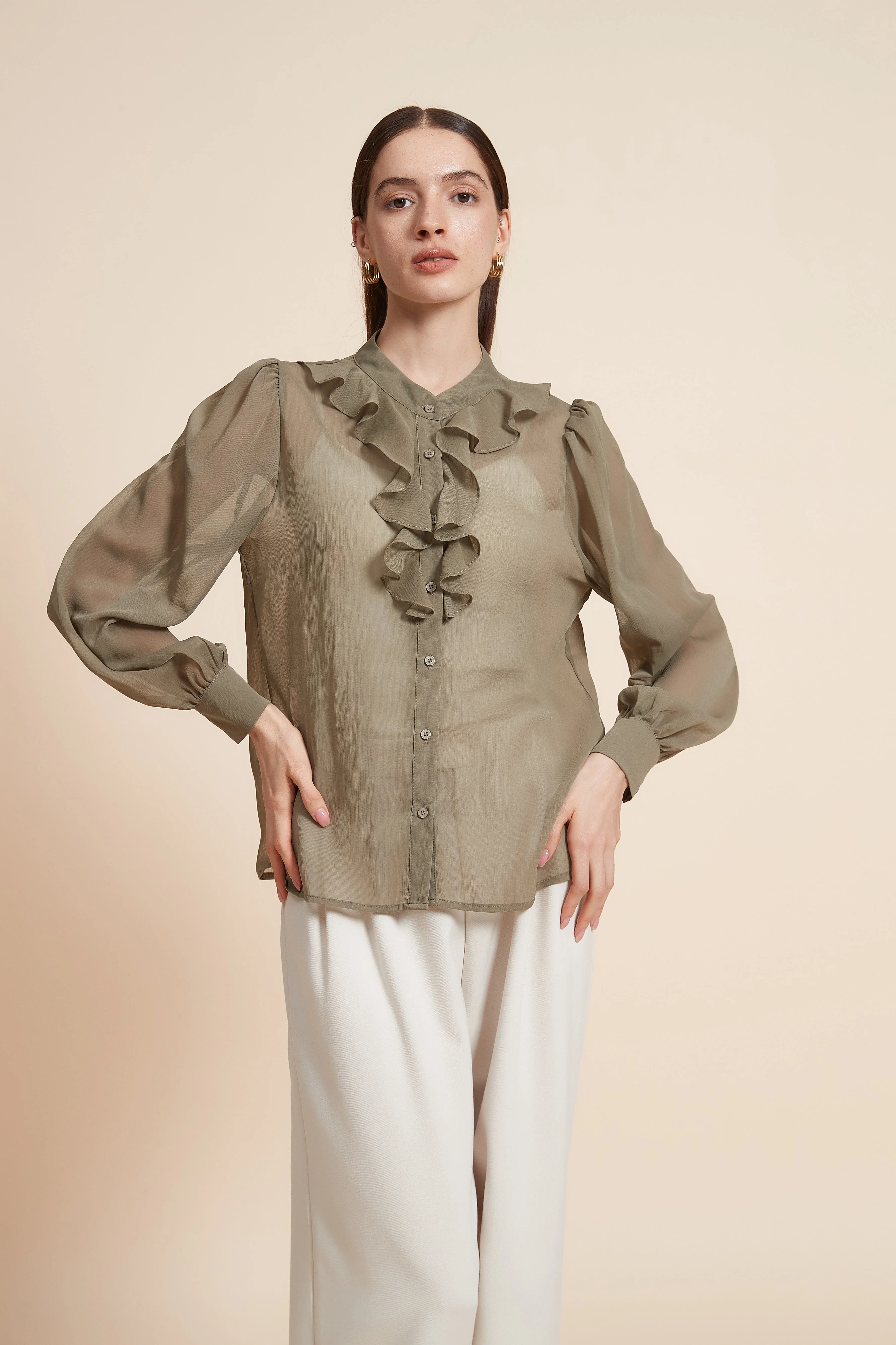 Ruched Blouse With Wide Long Sleeves - Image 4