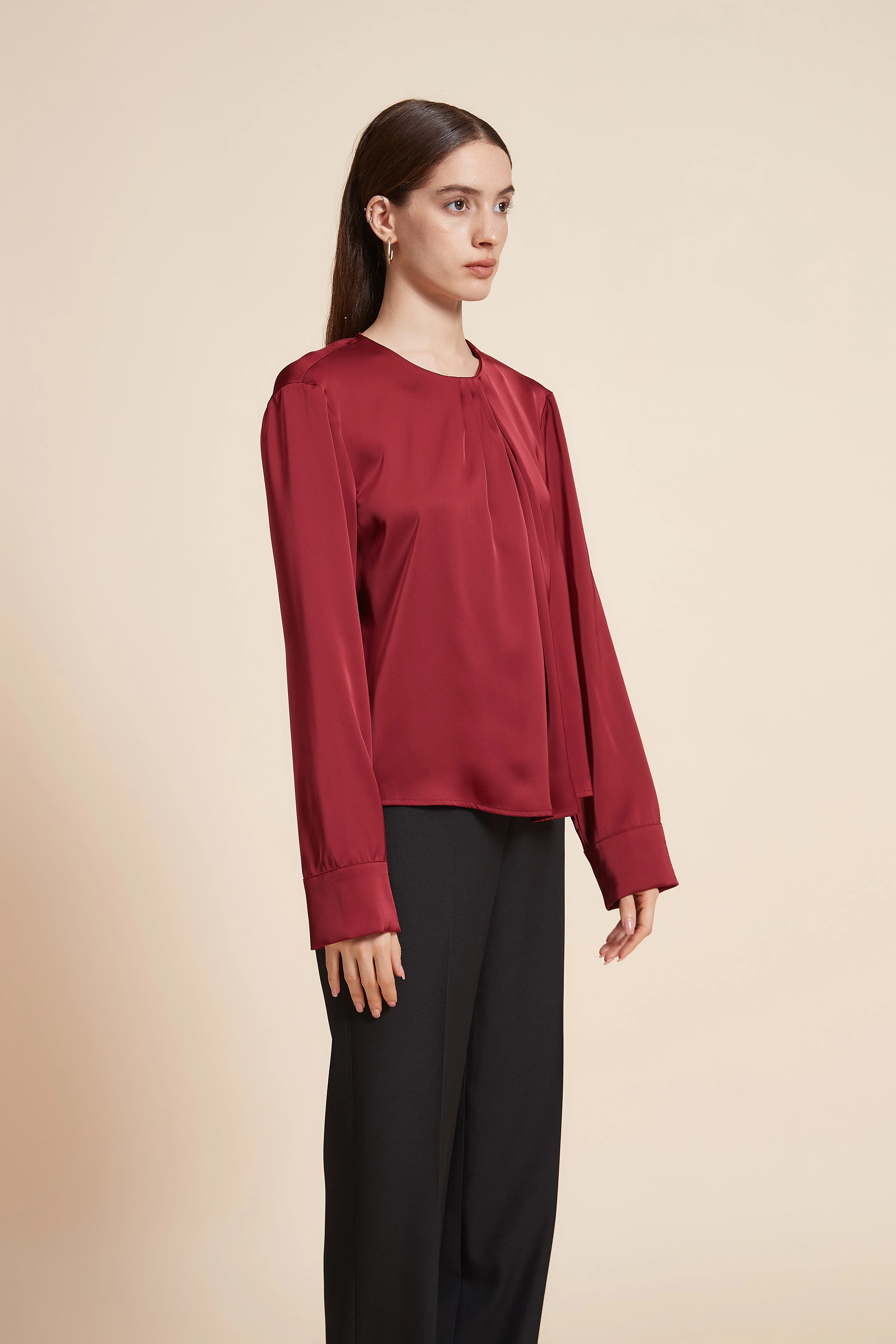 Plain Long-Sleeved Wide-Leg Blouse - Image 8