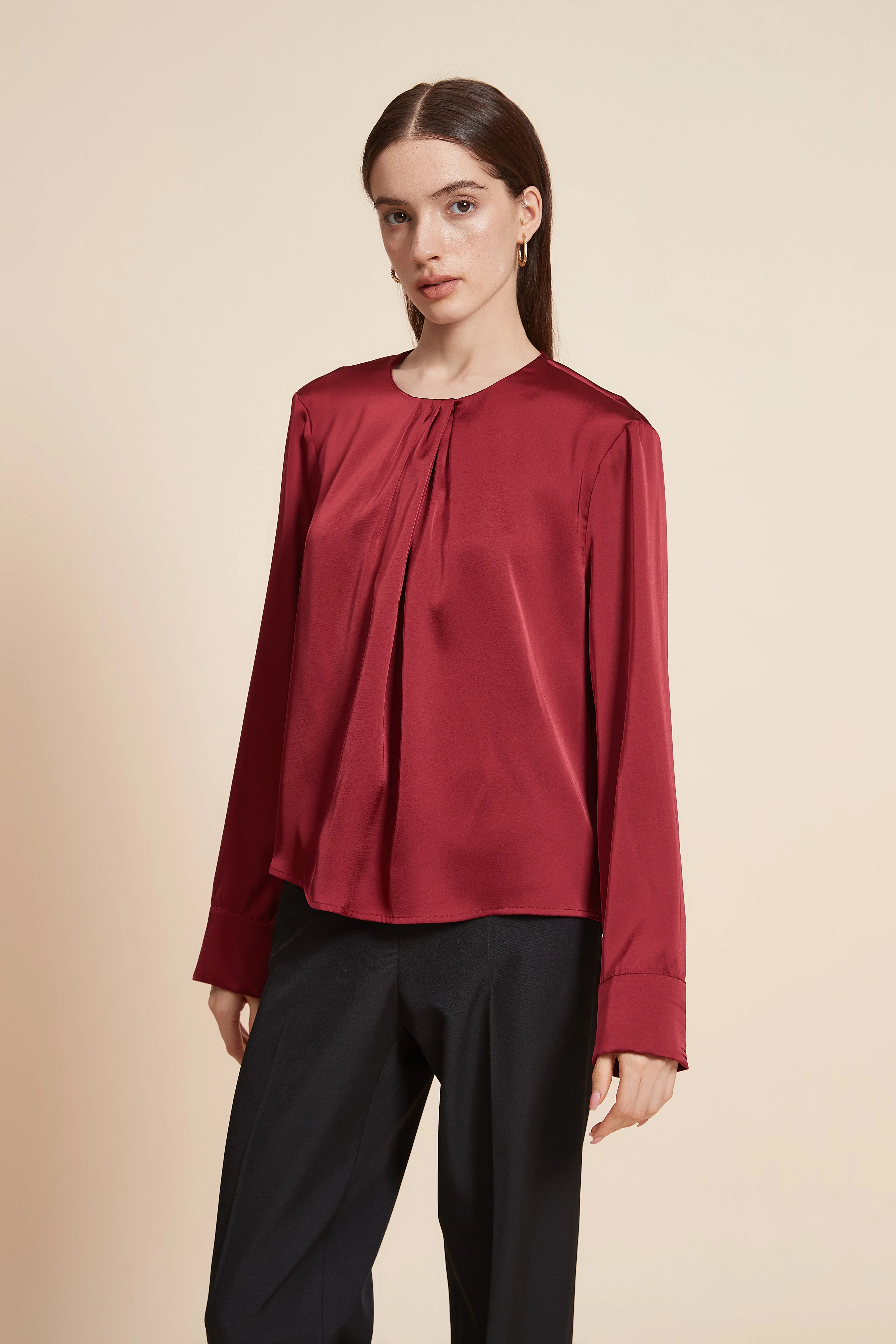 Plain Long-Sleeved Wide-Leg Blouse - Image 9