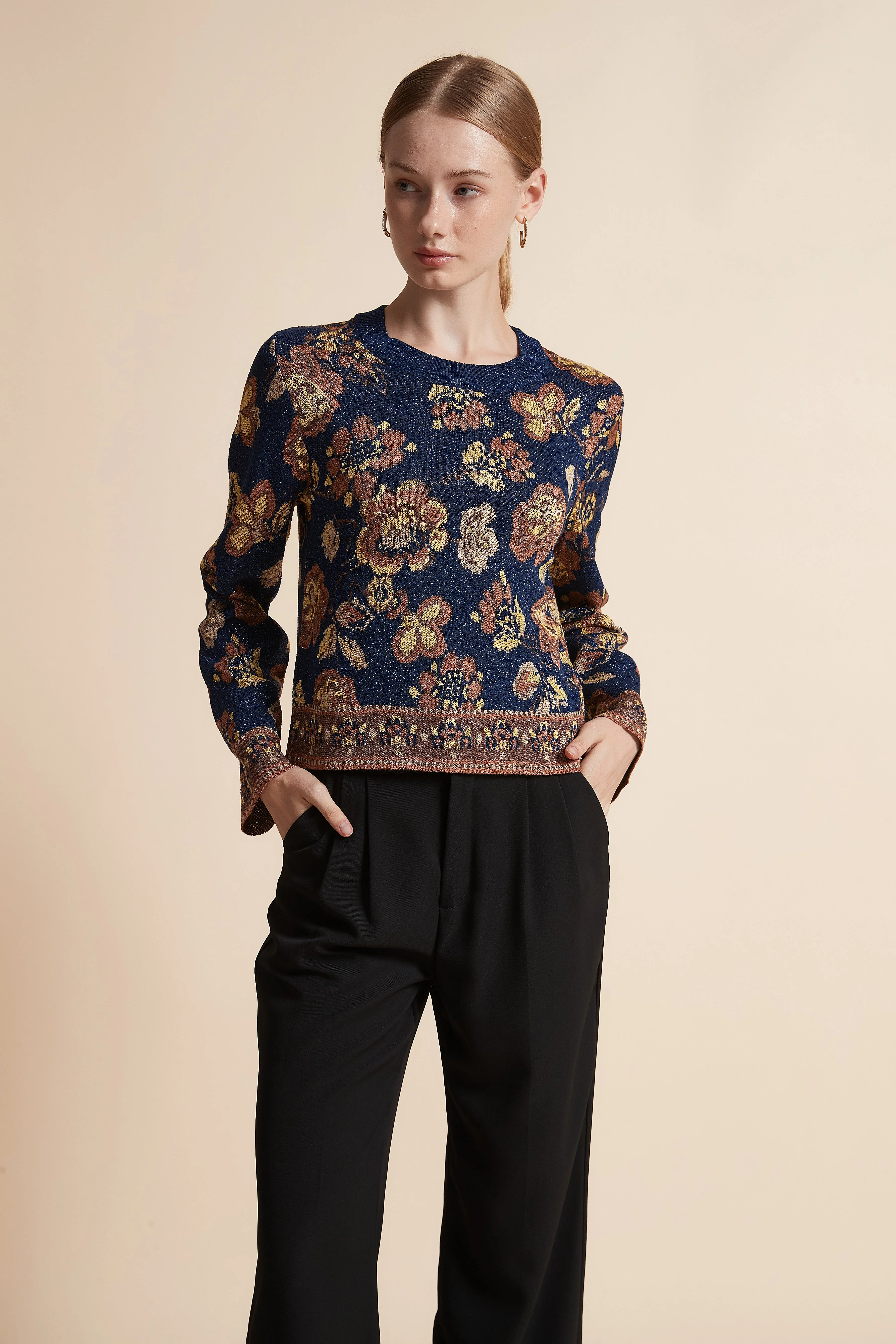 Patterned Long-Sleeved Pullover - Image 2