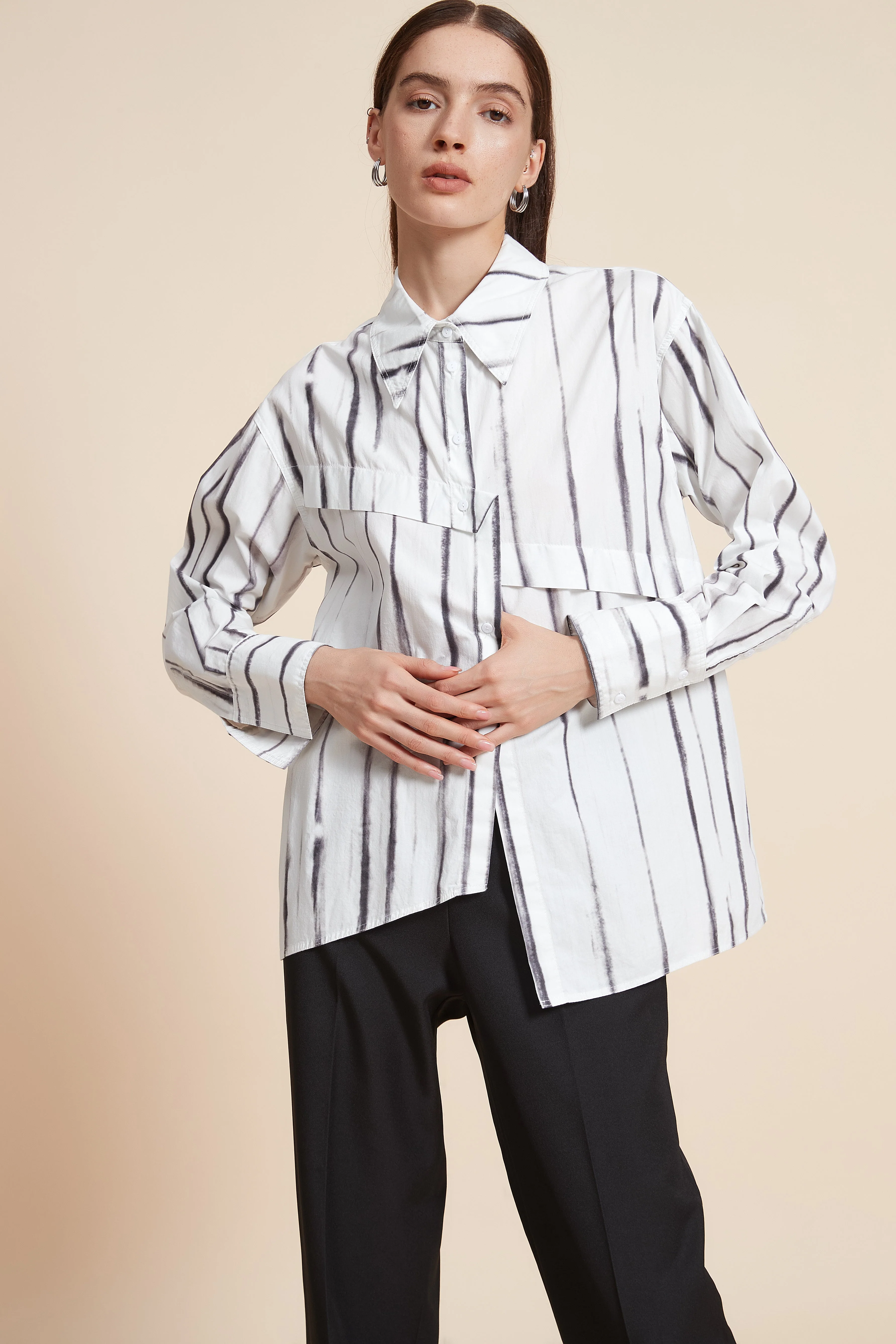 Striped Long Sleeve Mid-Length Shirt