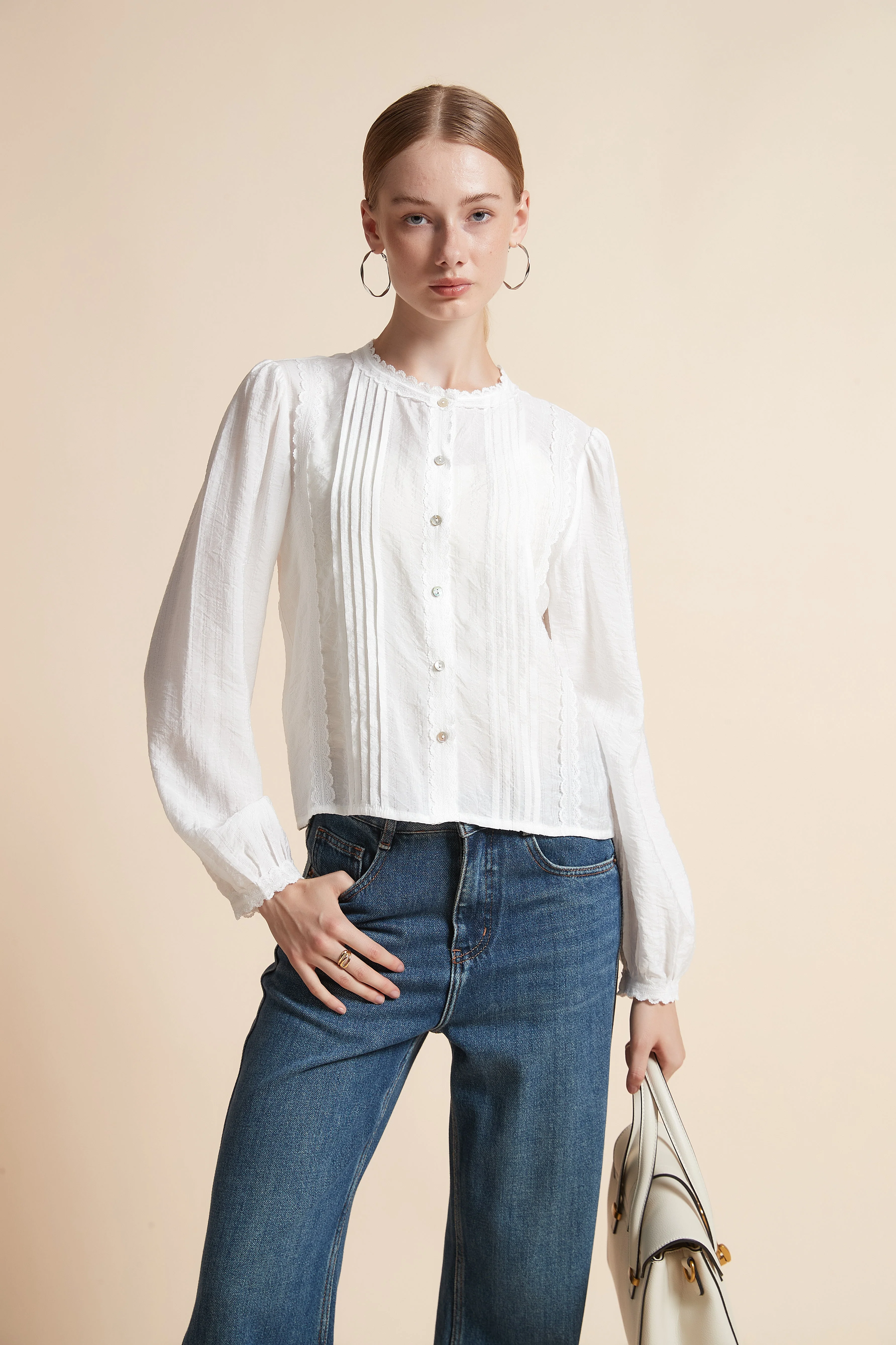 Blouse Long-Sleeved Button-Front Blouse