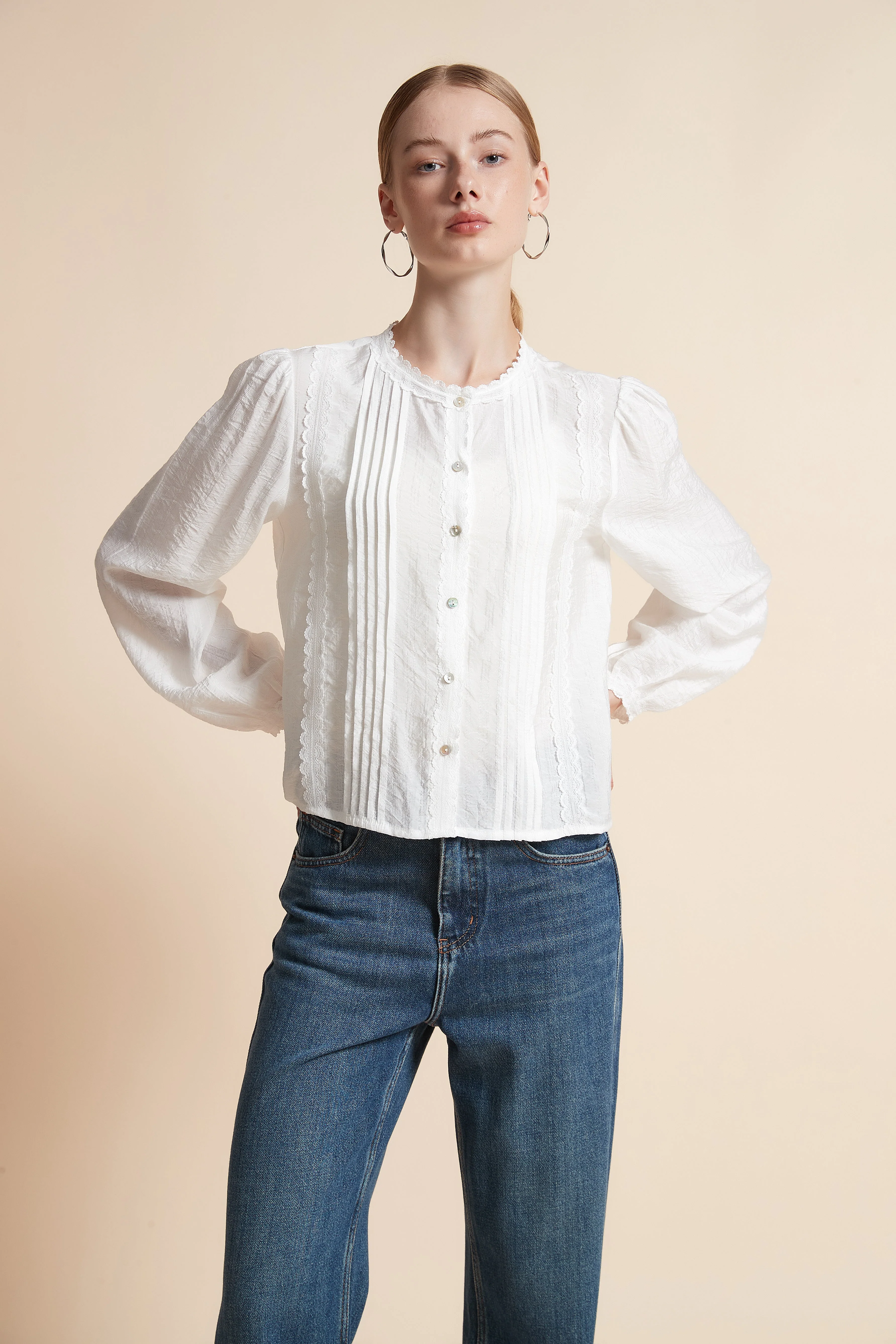Blouse Long-Sleeved Button-Front Blouse - Image 5