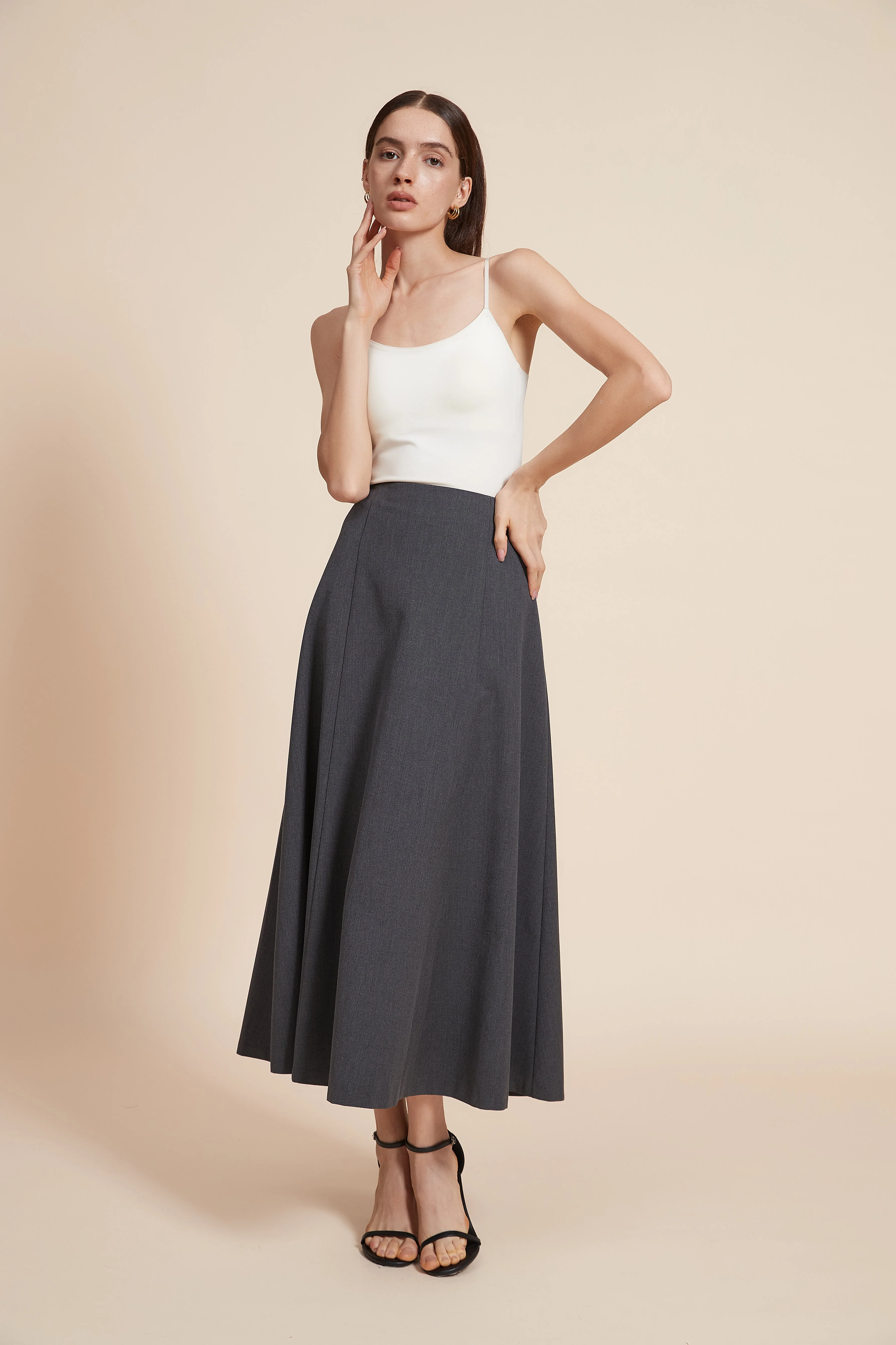 Plain Wide Midi Skirt