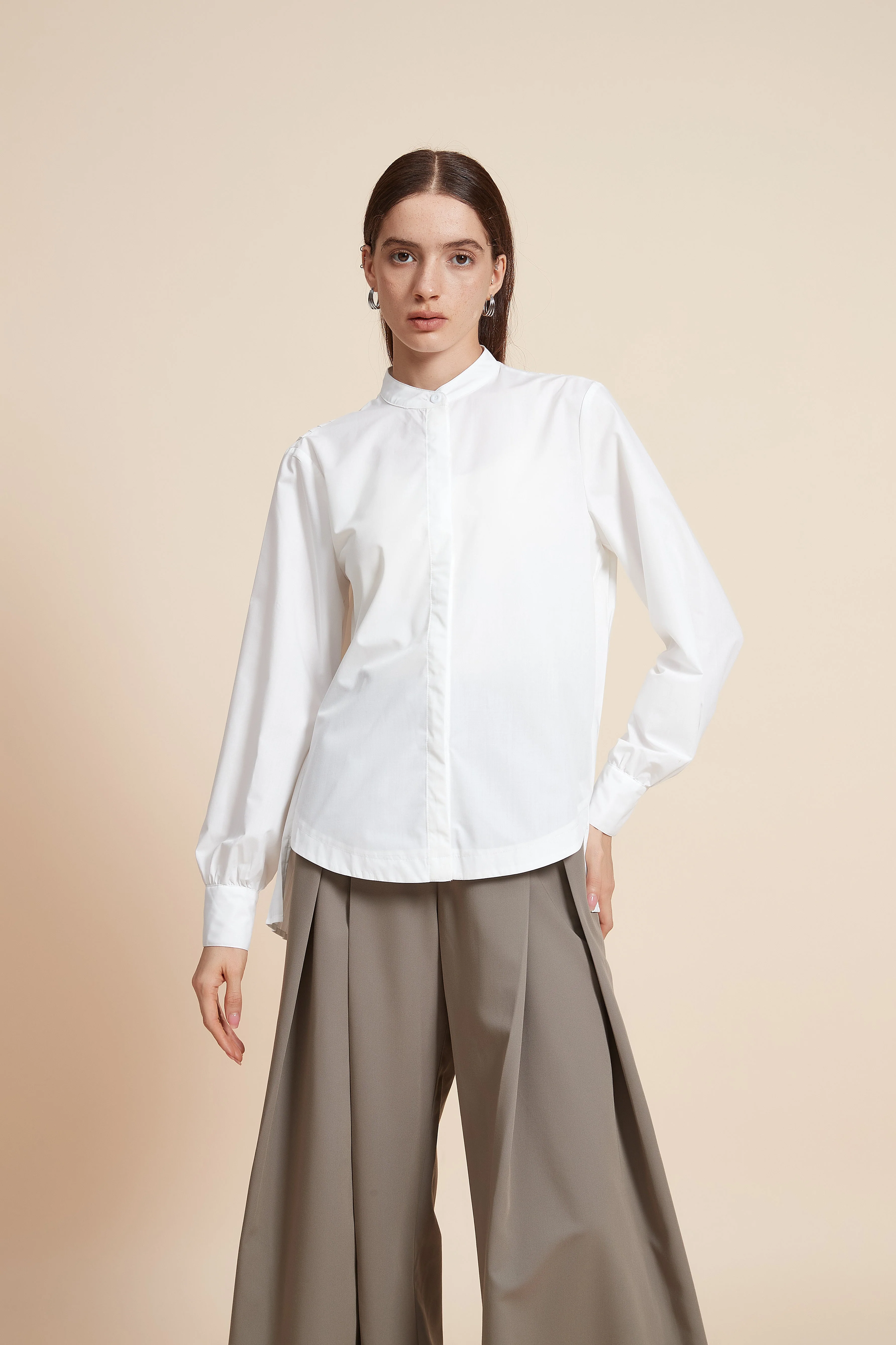 Plain Long-Sleeved Midi Shirt