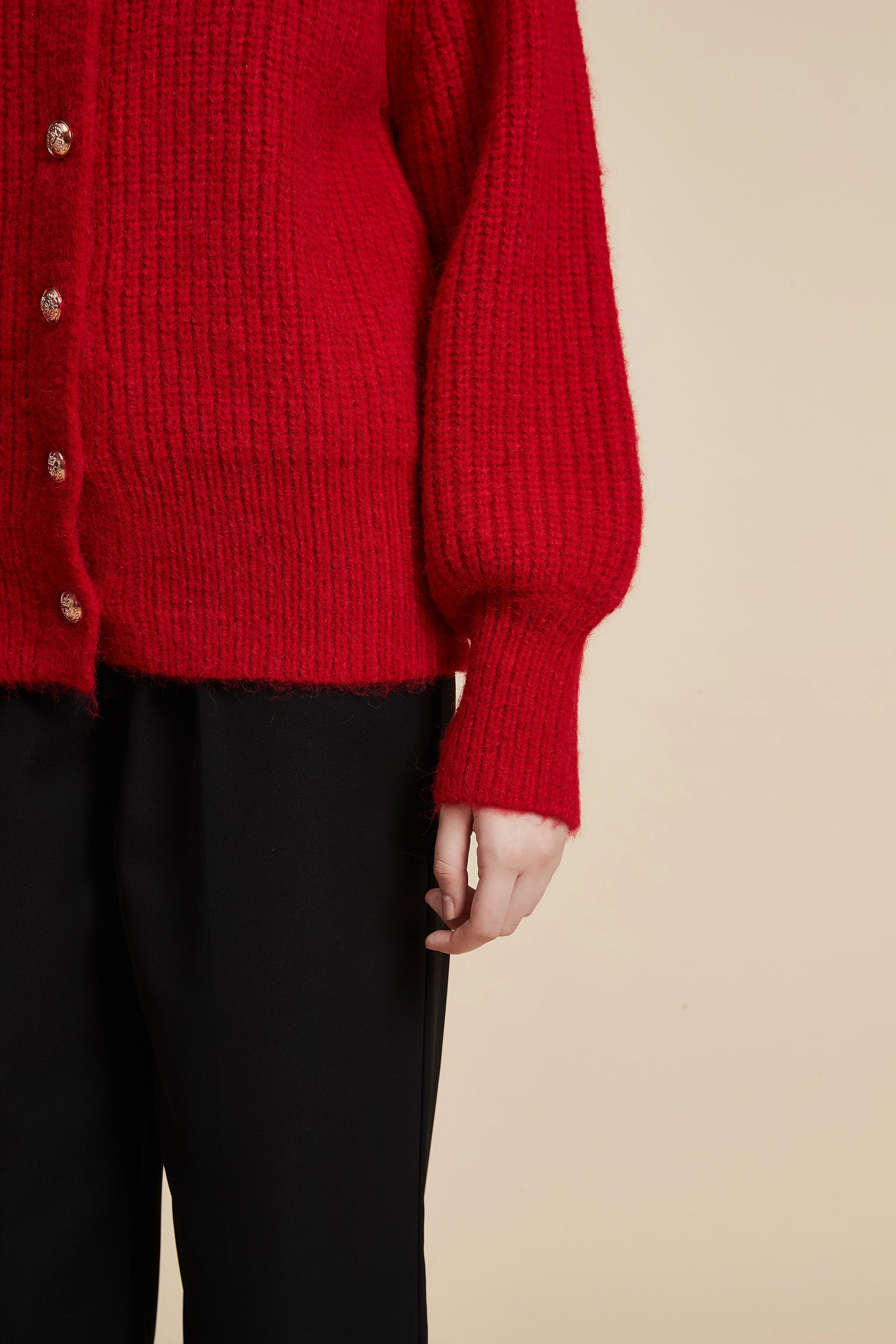 Puffed Long Sleeve Solid Cardigan - Image 7