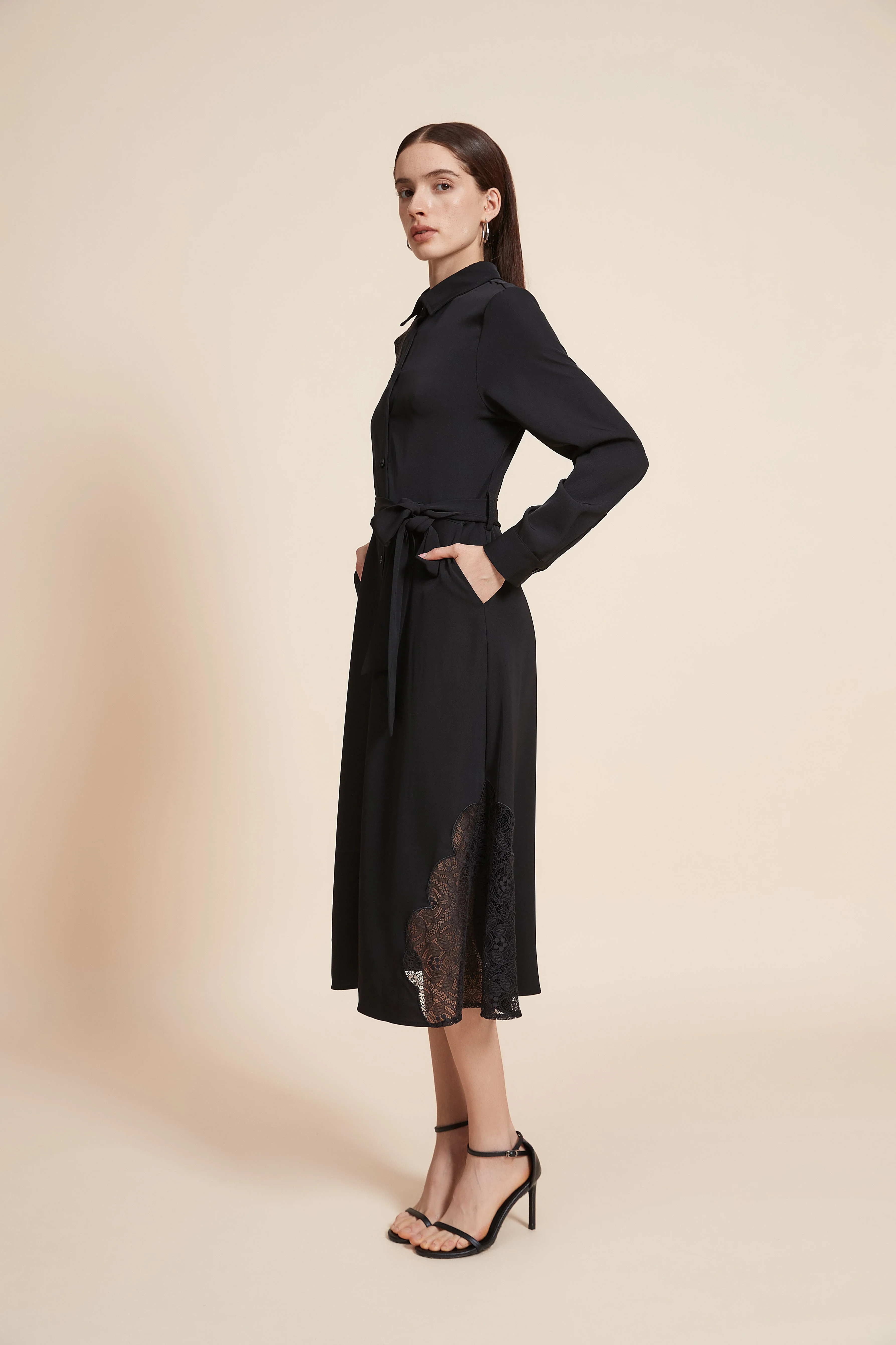 Long Sleeve Midi Dress with Waist Belt - Image 2