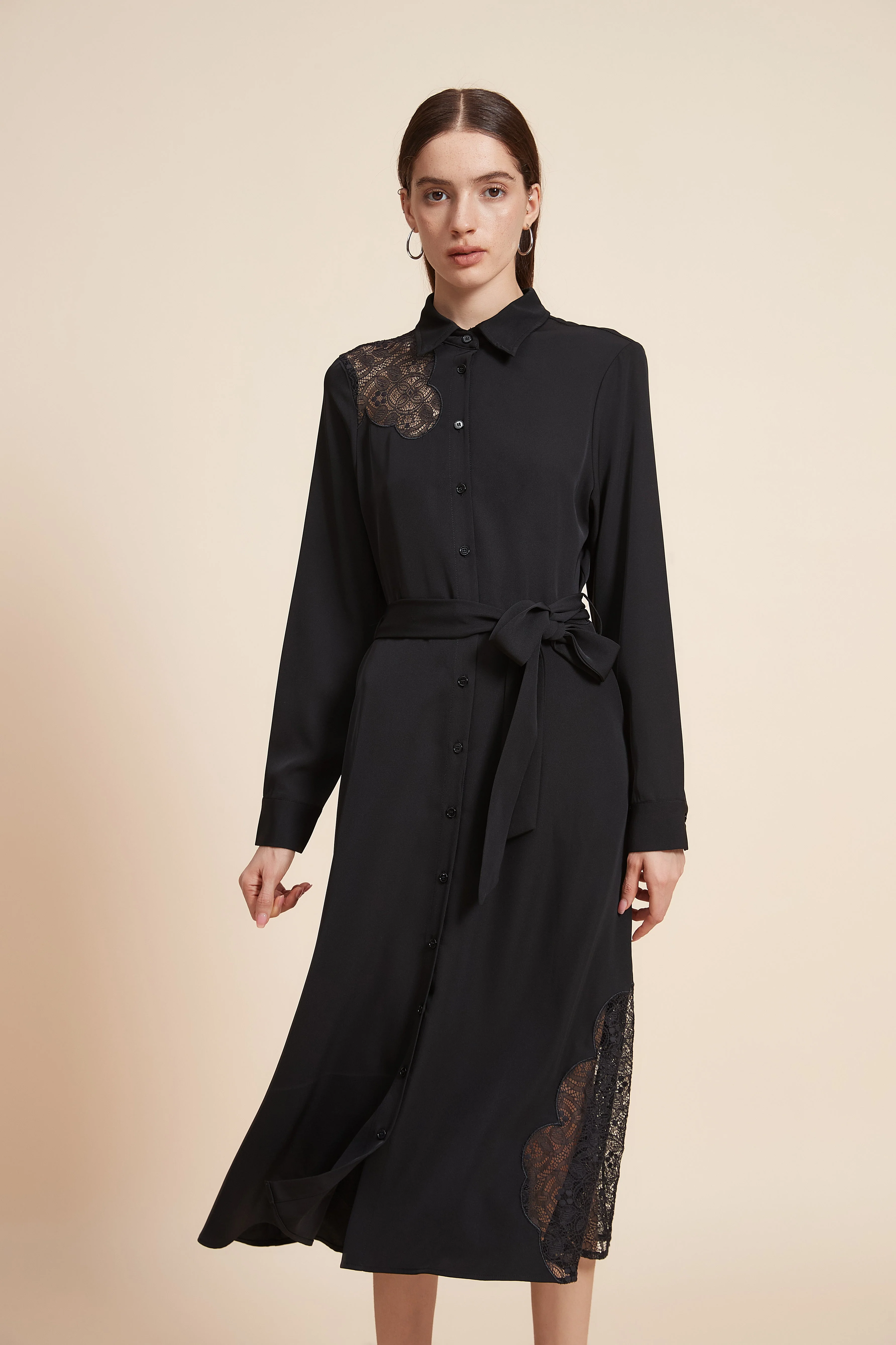 Long Sleeve Midi Dress with Waist Belt - Image 3