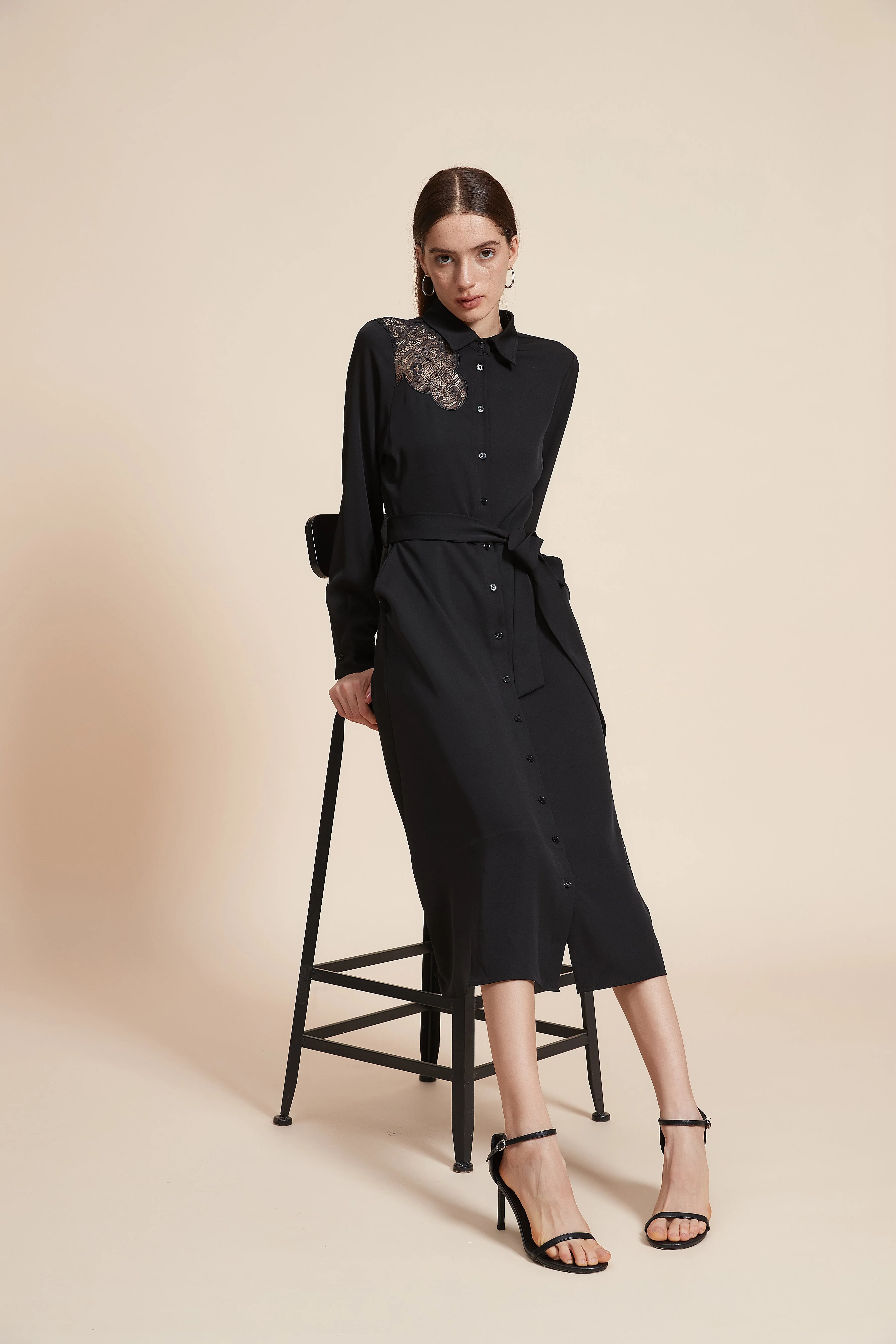 Long Sleeve Midi Dress with Waist Belt - Image 4