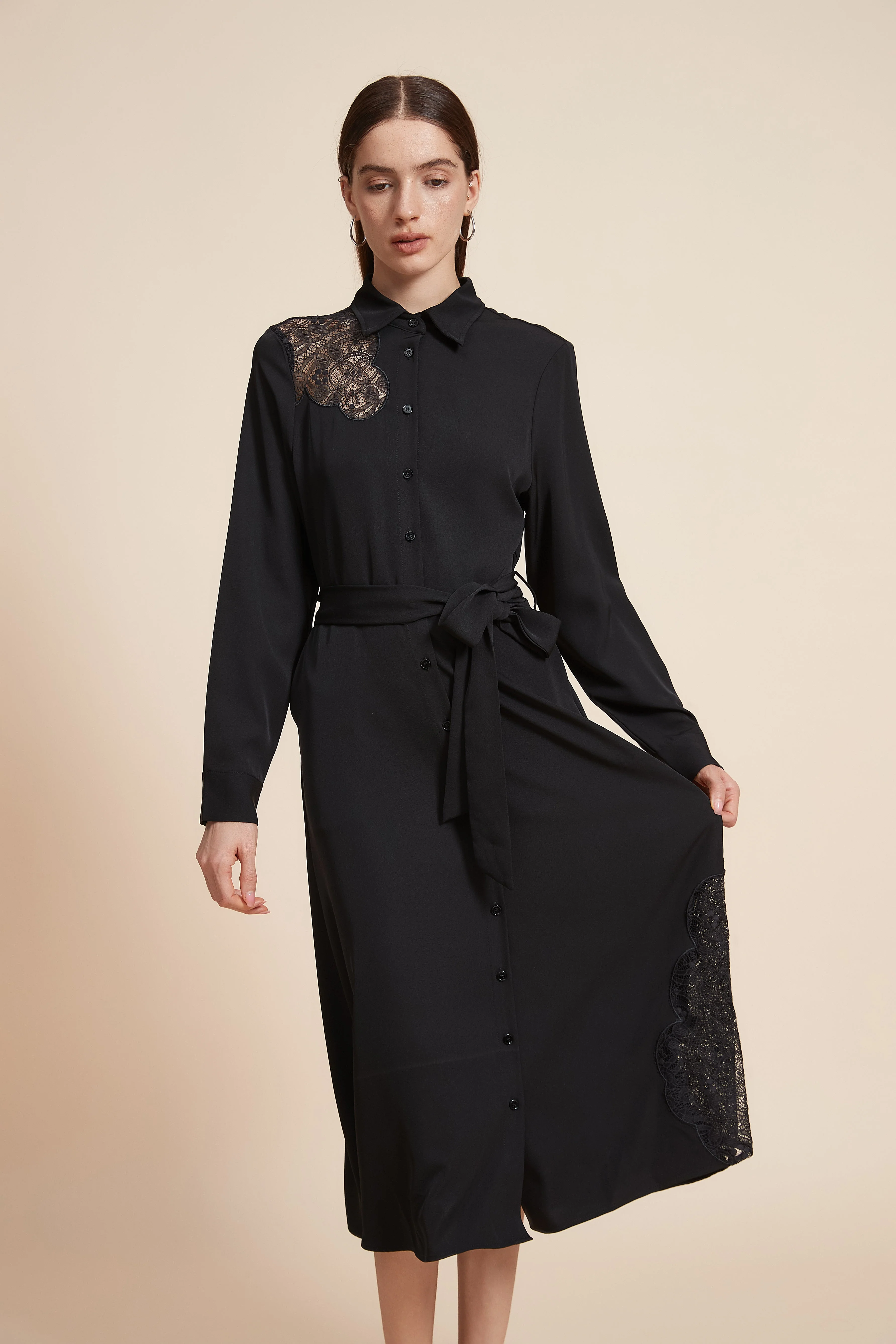 Long Sleeve Midi Dress with Waist Belt - Image 5