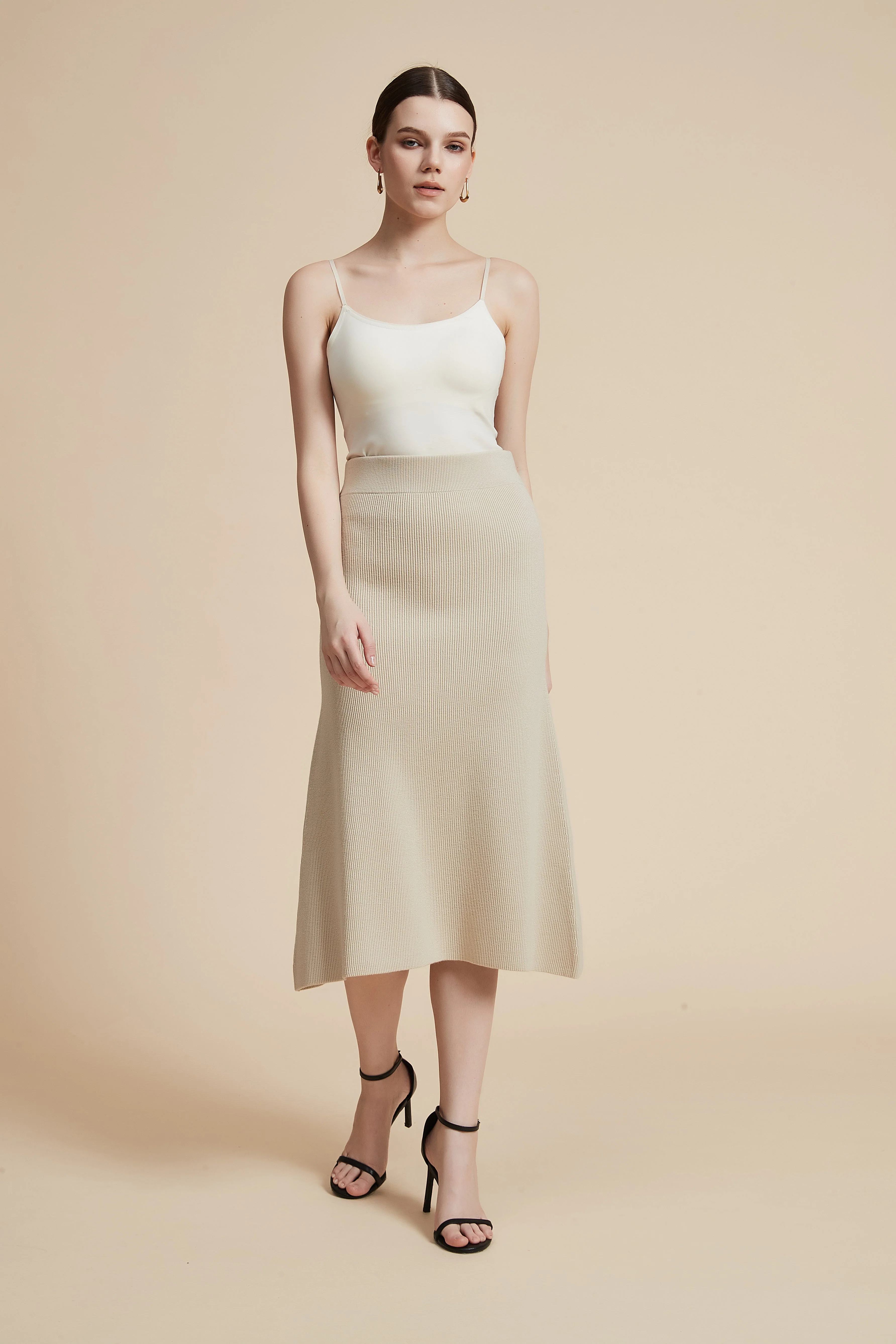 Solid Ribbed Midi Skirt