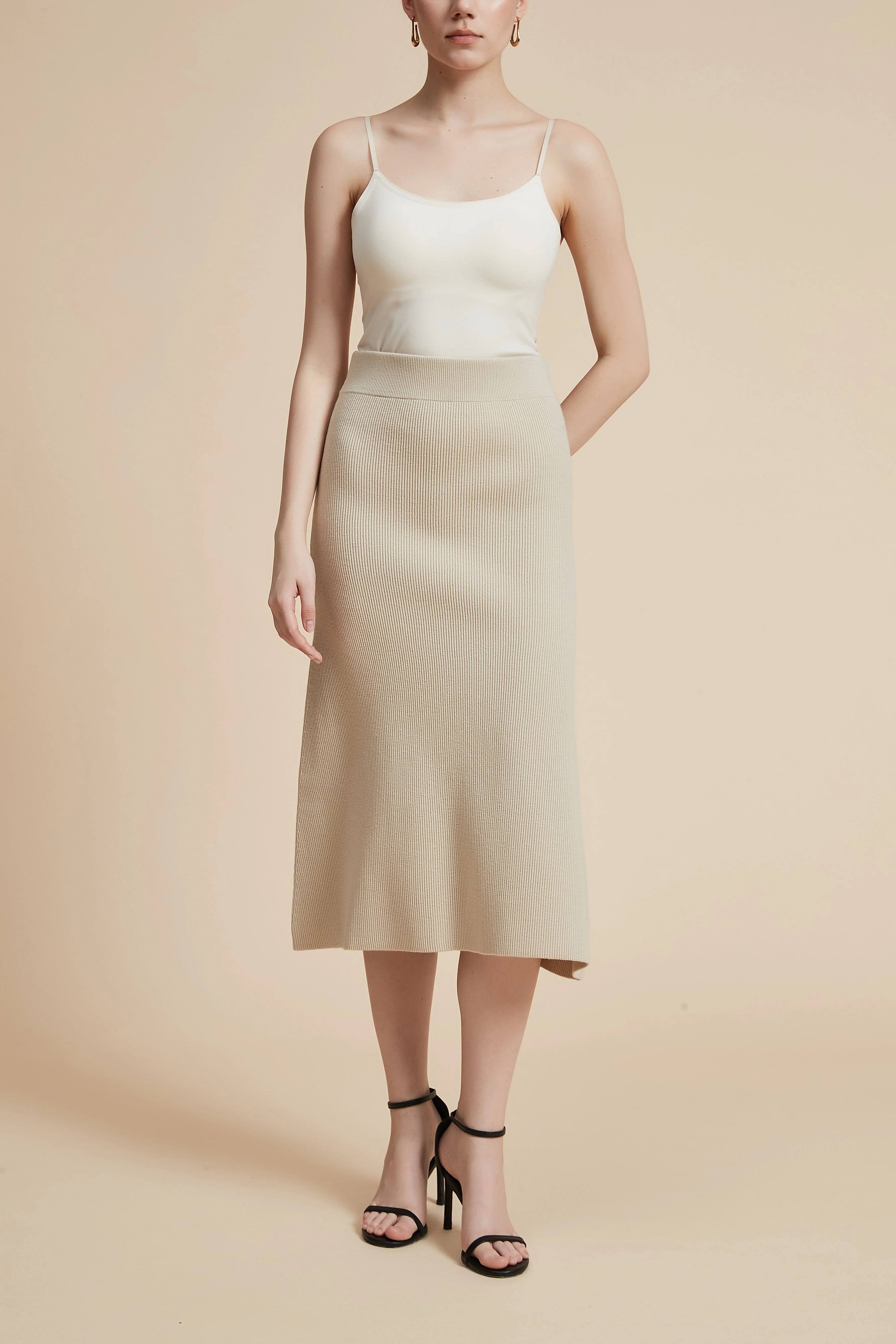 Solid Ribbed Midi Skirt - Image 4