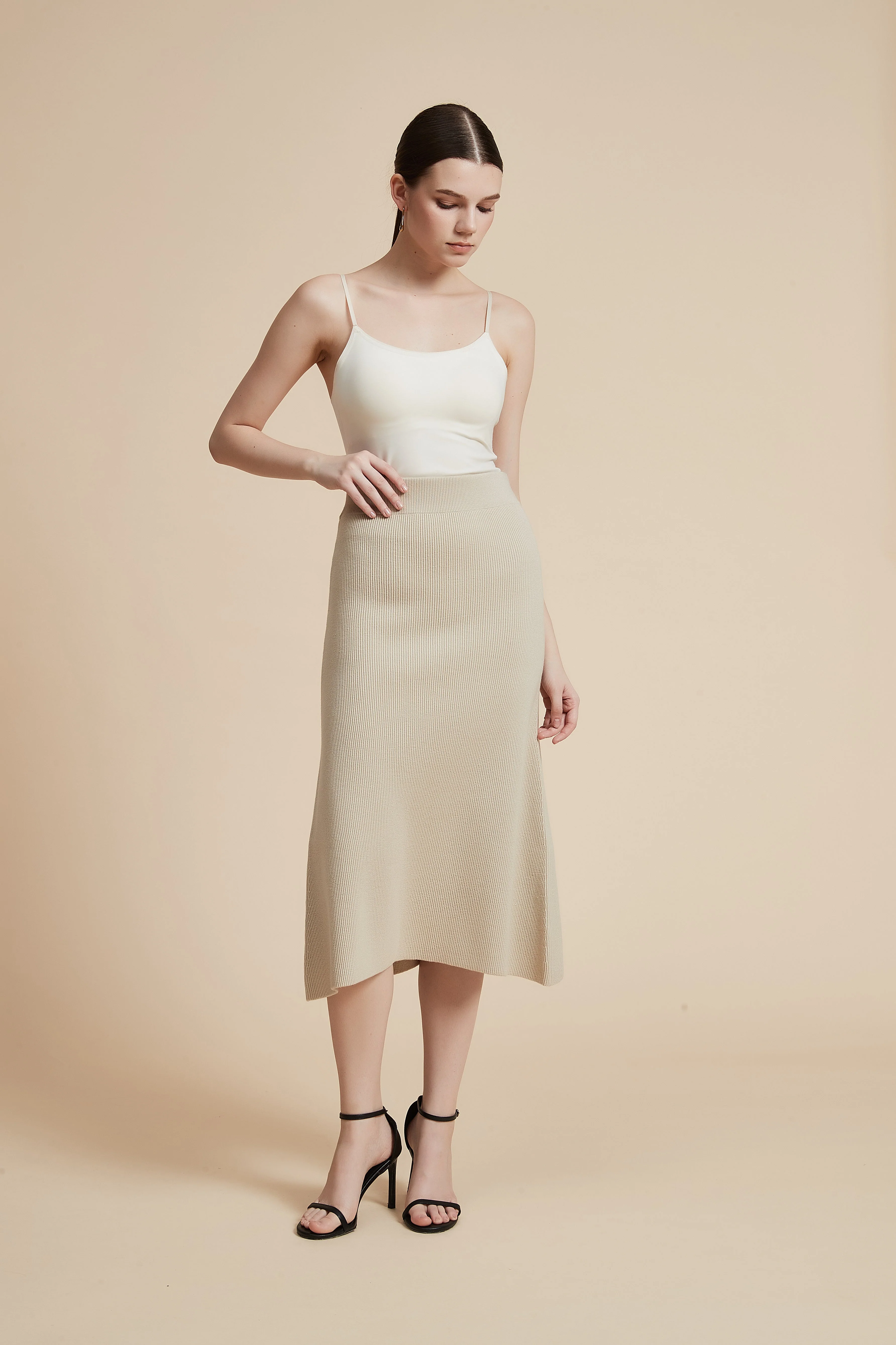 Solid Ribbed Midi Skirt - Image 5