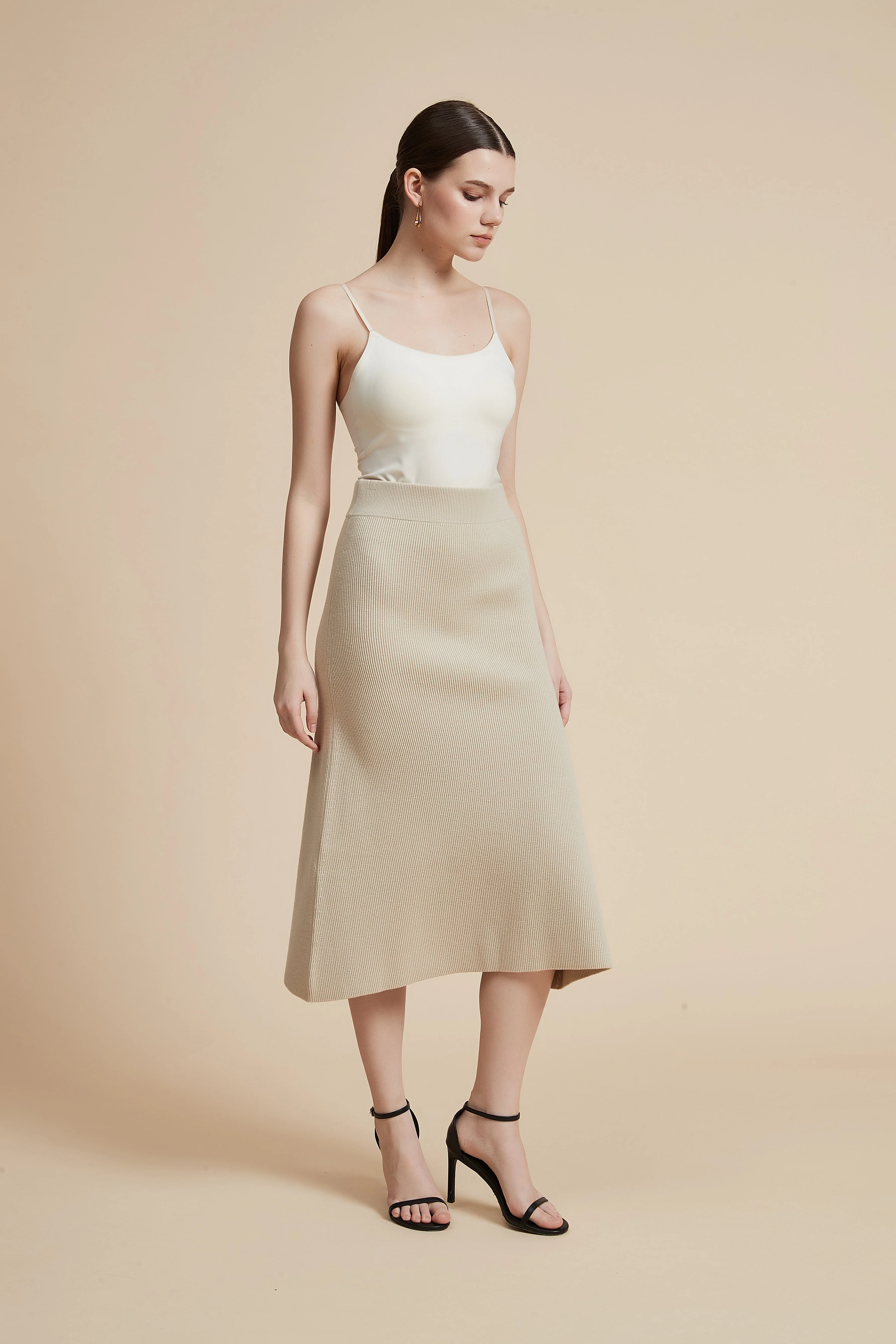 Solid Ribbed Midi Skirt - Image 6