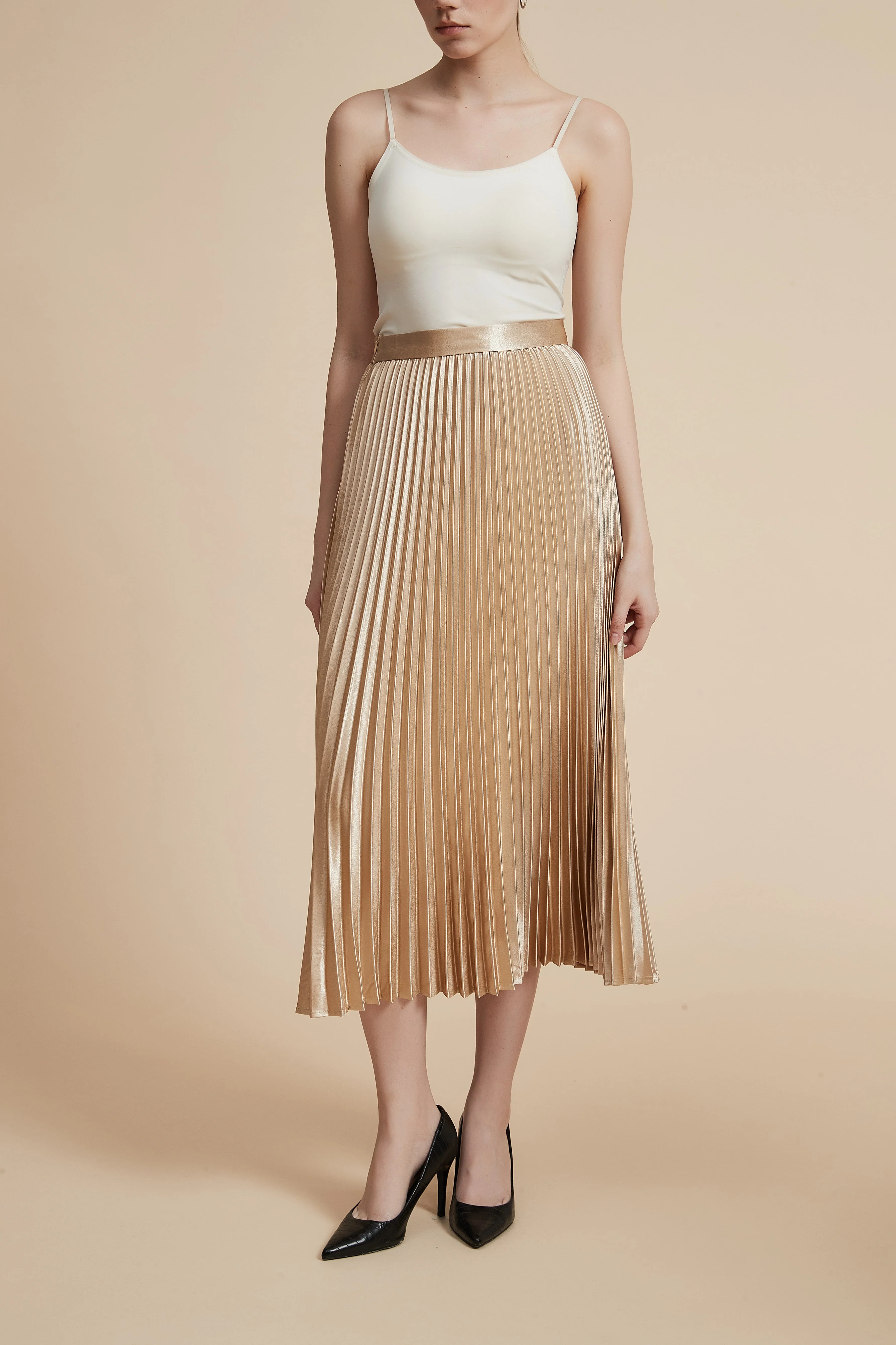 Solid Pleated Midi Skirt - Image 4