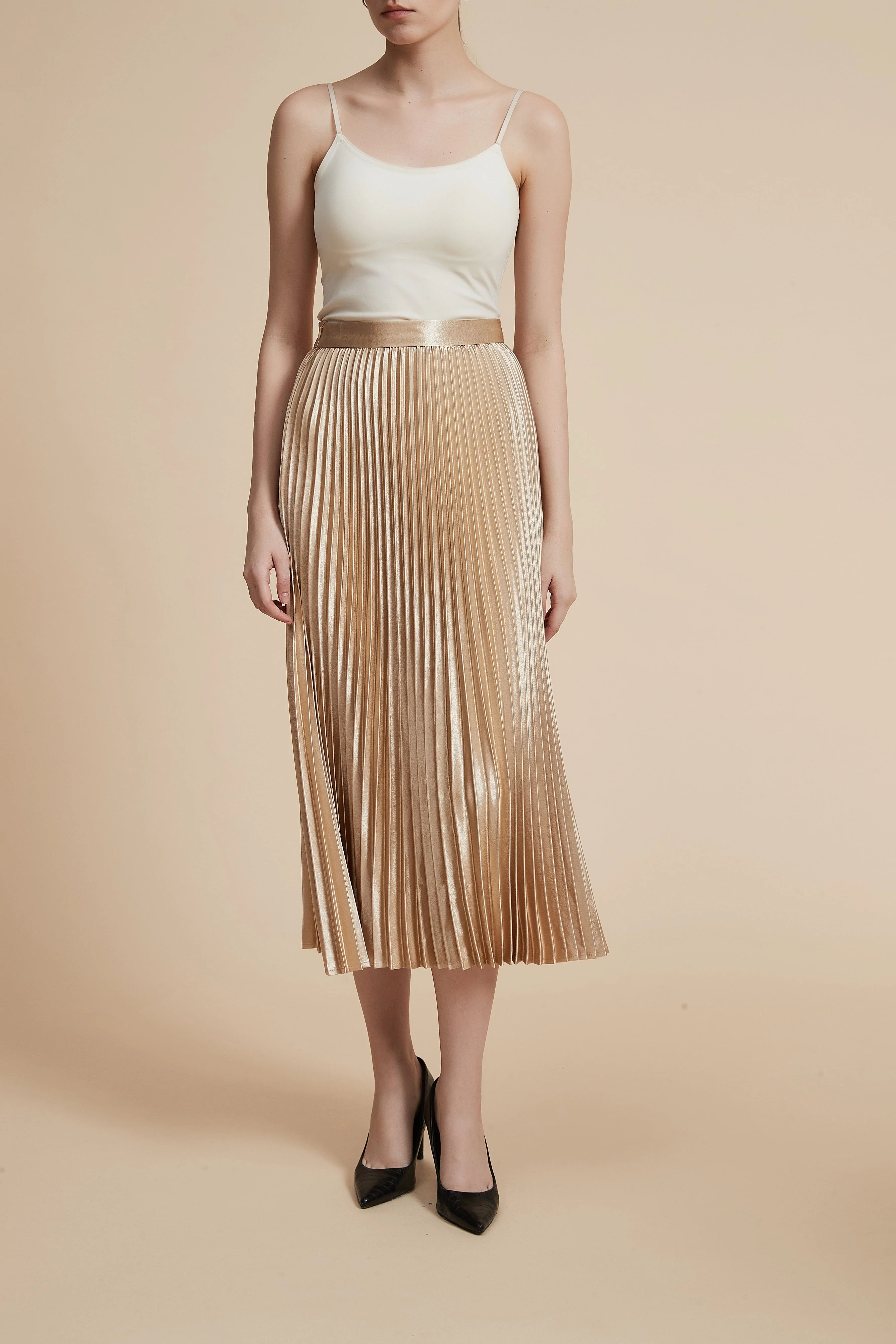 Solid Pleated Midi Skirt - Image 5