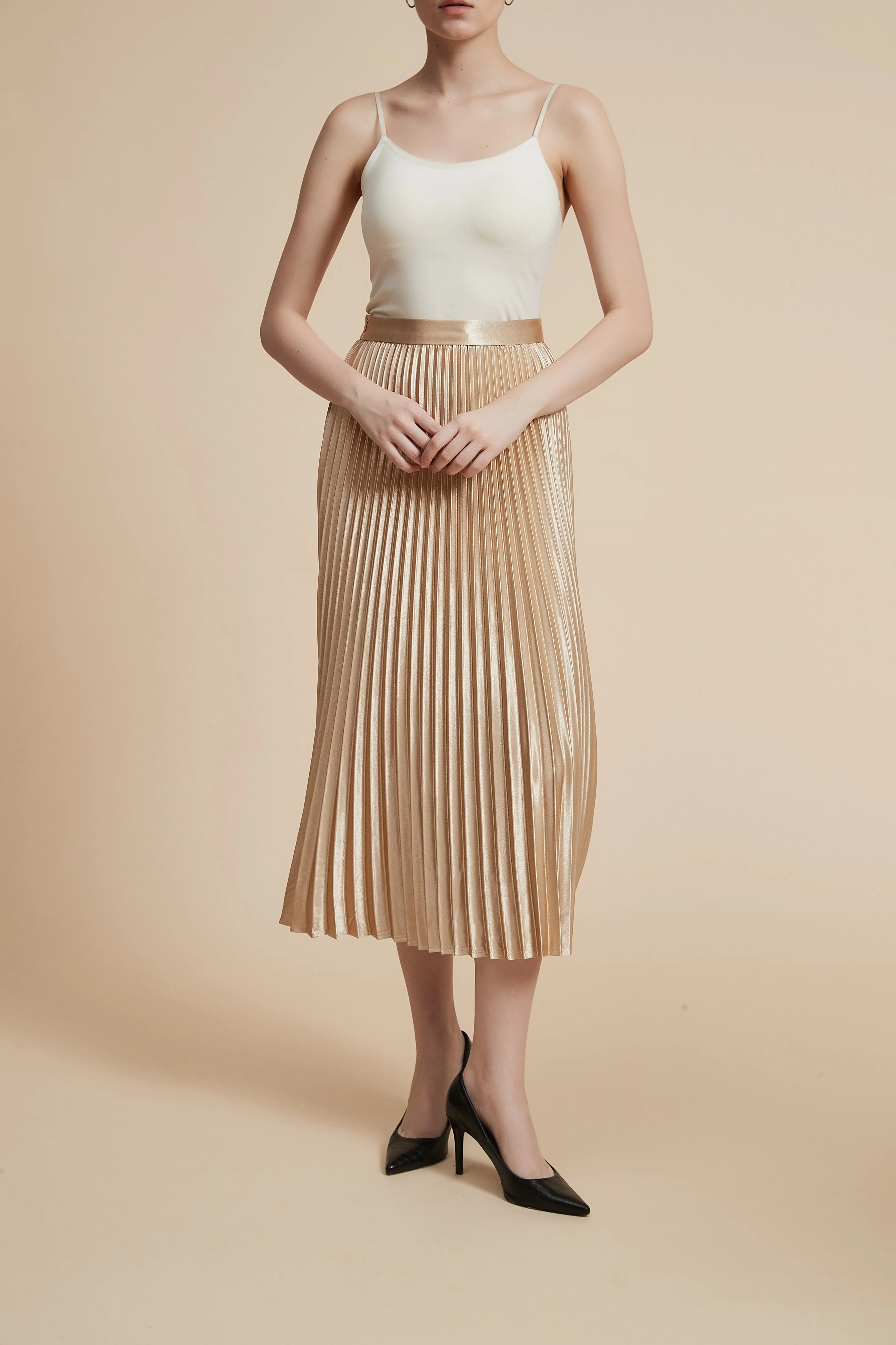 Solid Pleated Midi Skirt - Image 6