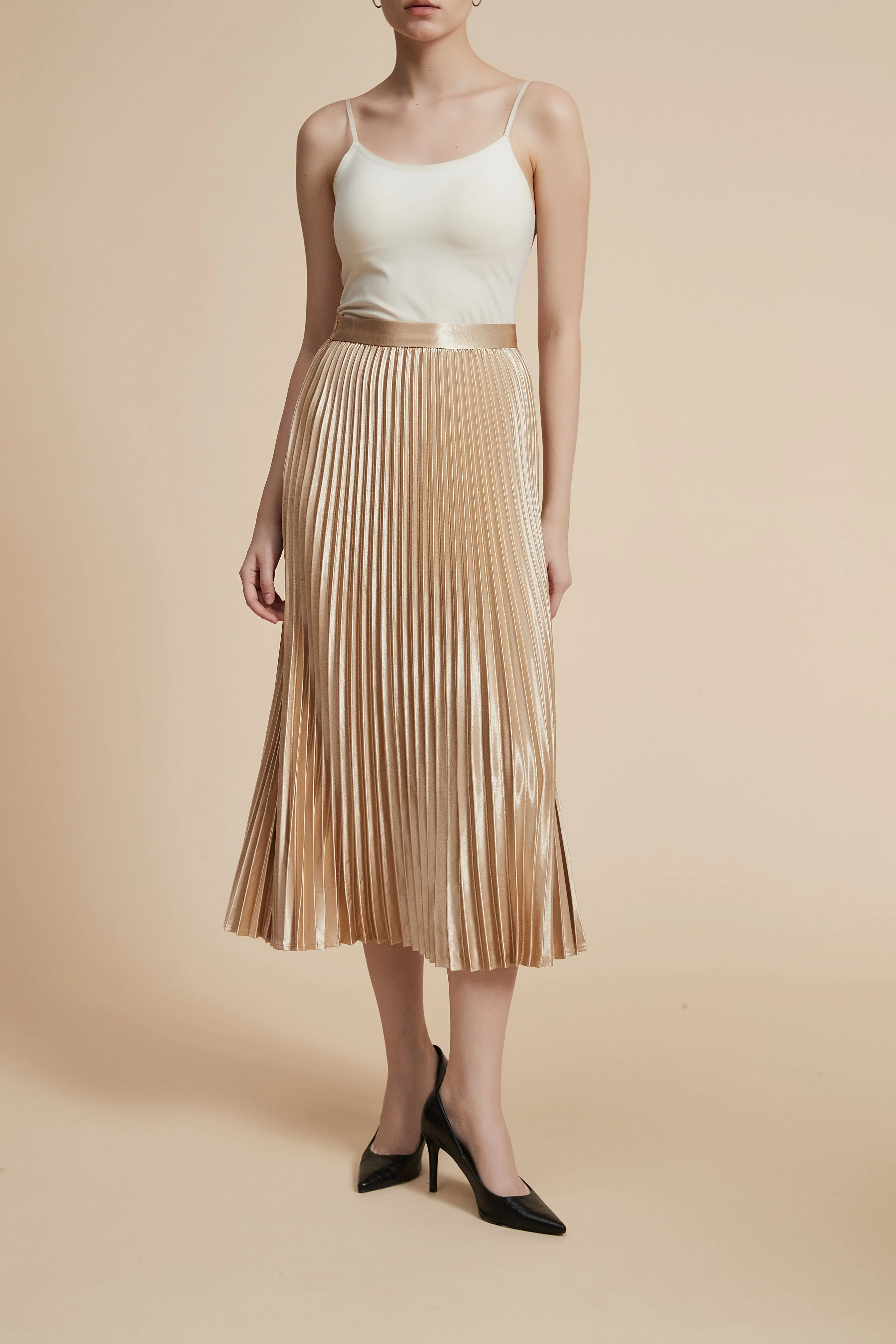 Solid Pleated Midi Skirt - Image 7
