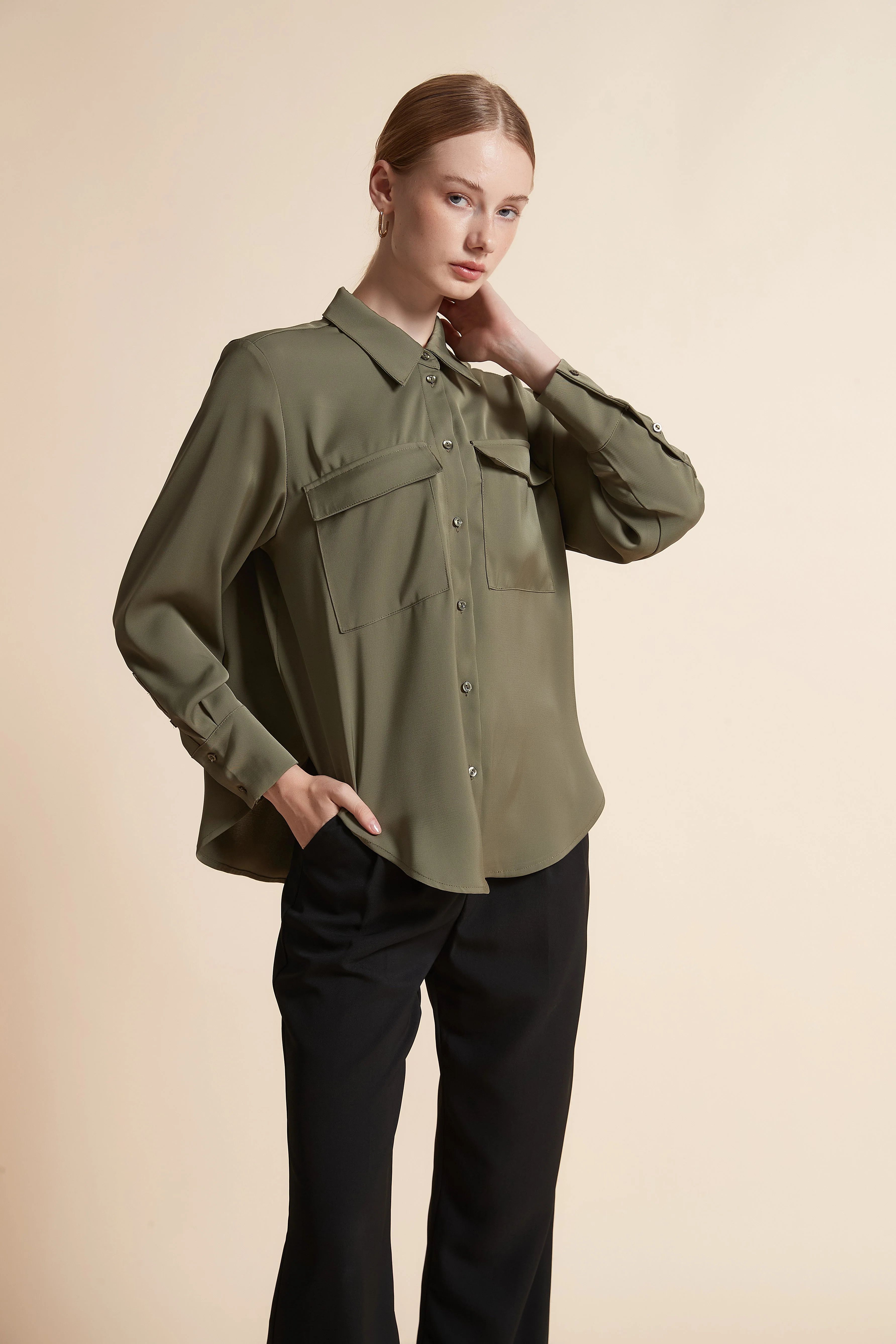 Long-Sleeved Blouse With Chest Pockets