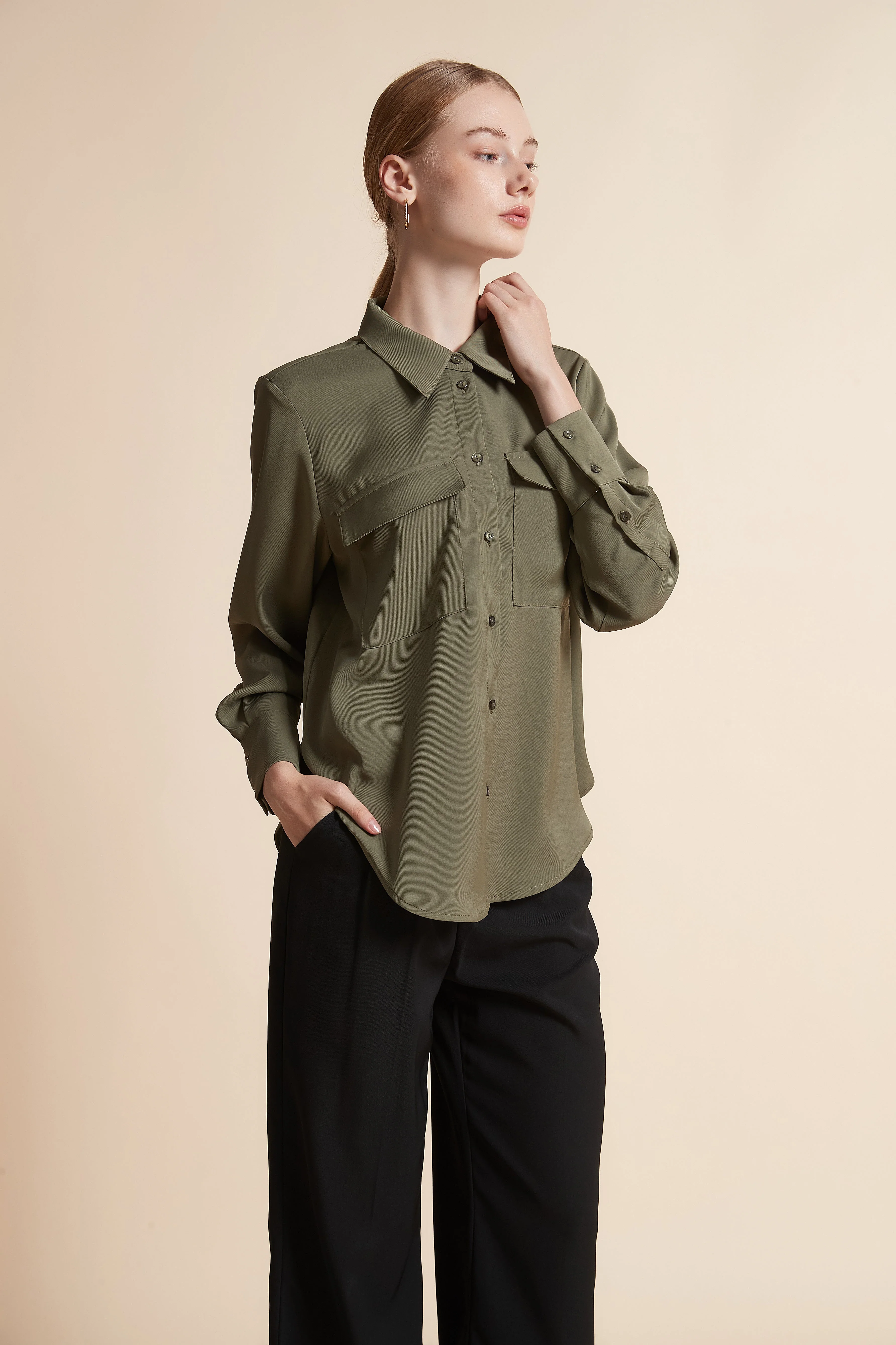 Long-Sleeved Blouse With Chest Pockets - Image 2