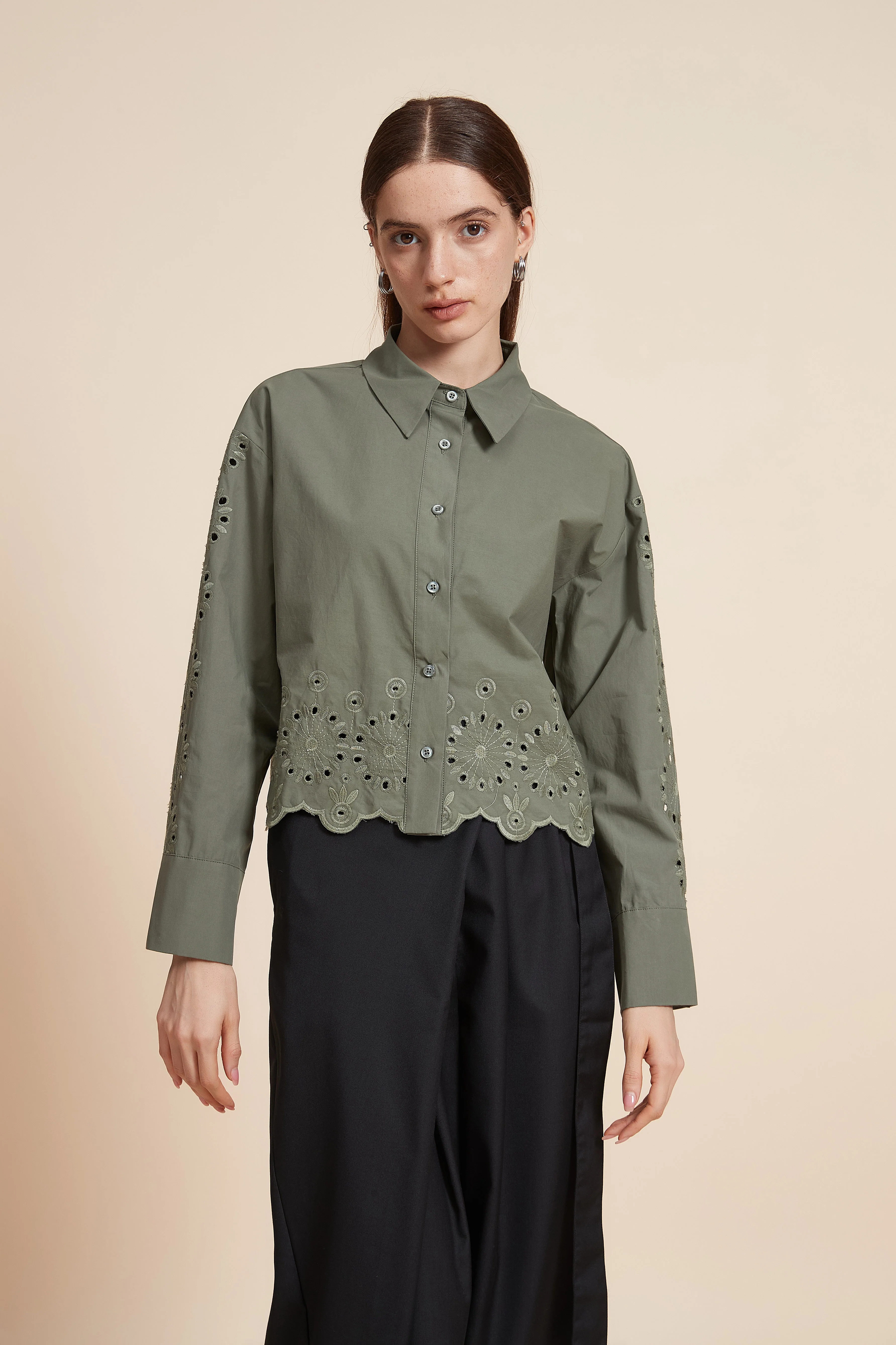 Plain Long Sleeve Short Shirt - Image 2