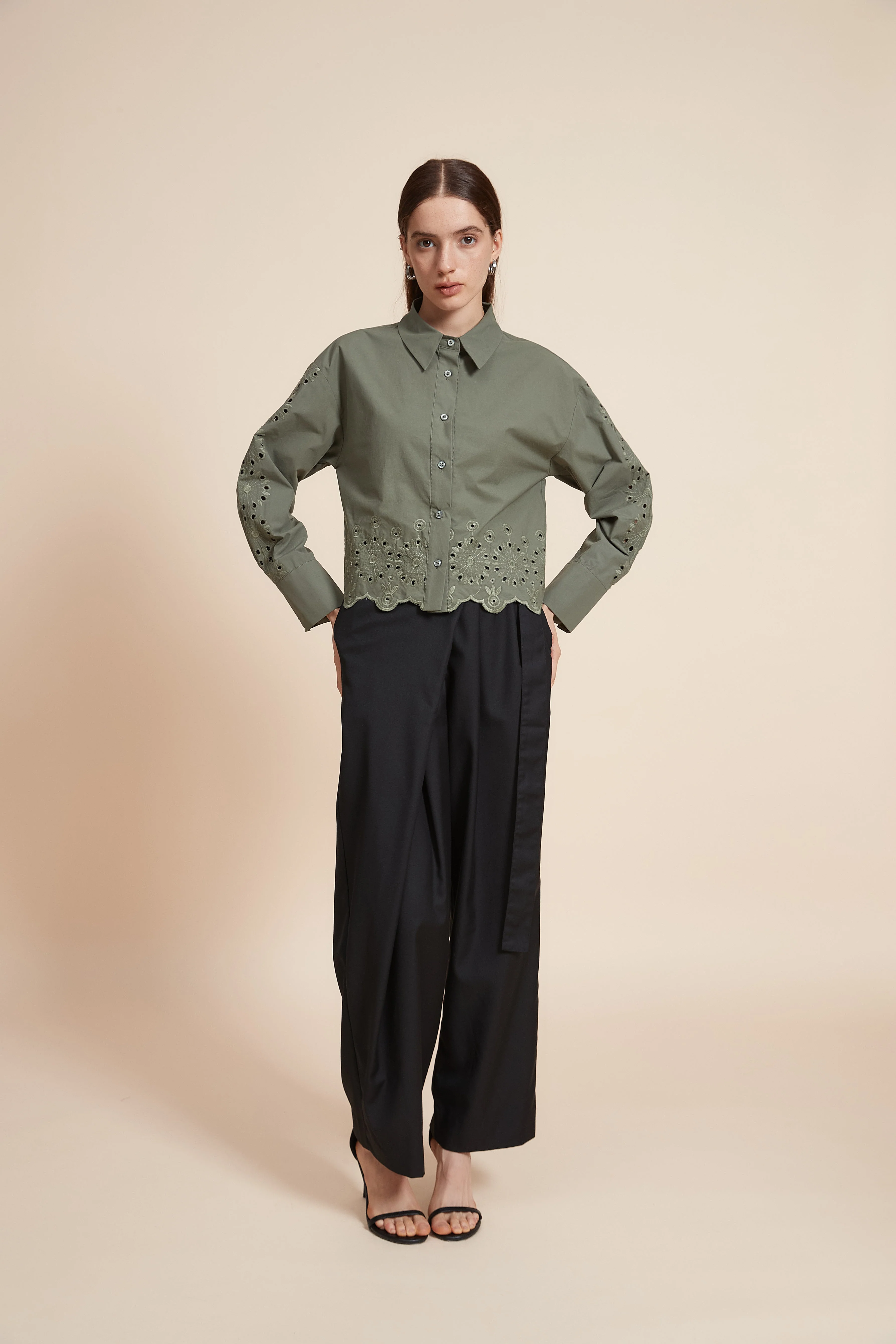 Plain Long Sleeve Short Shirt - Image 3