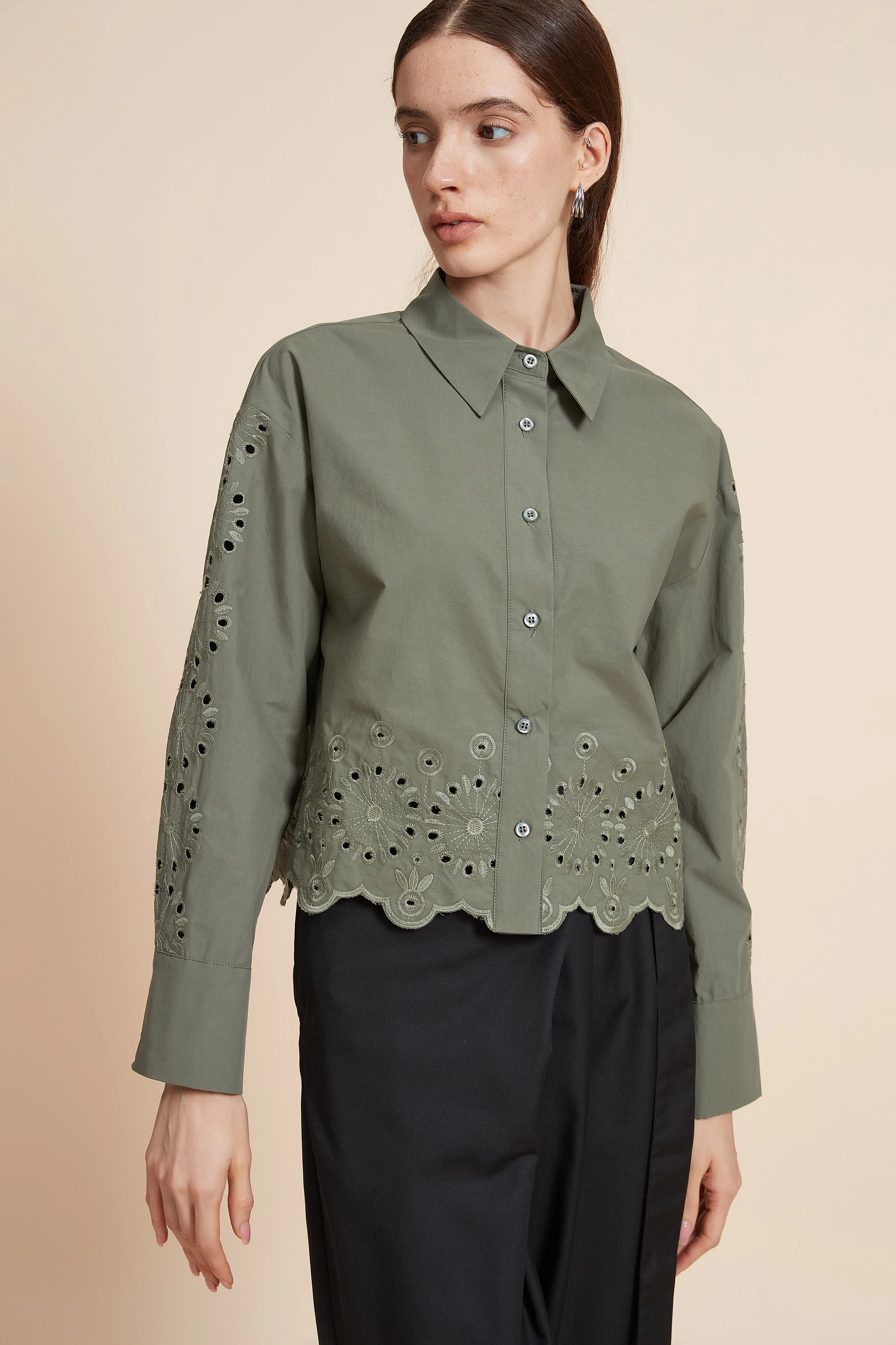 Plain Long Sleeve Short Shirt - Image 6